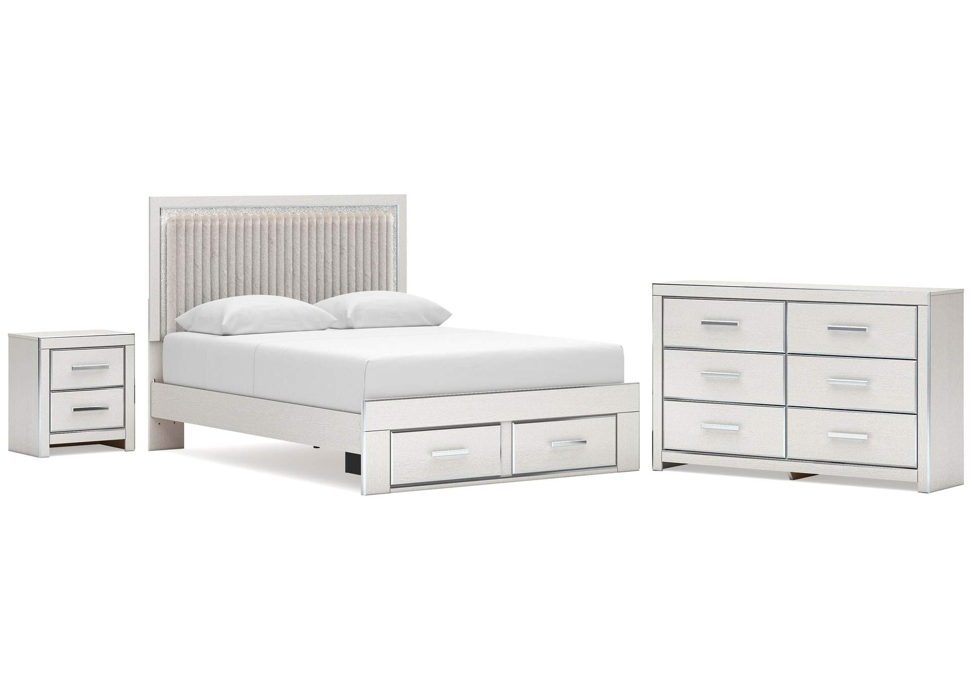 Birmonton Queen Upholstered Panel Platform Storage Bed, Dresser and Nightstand image 1