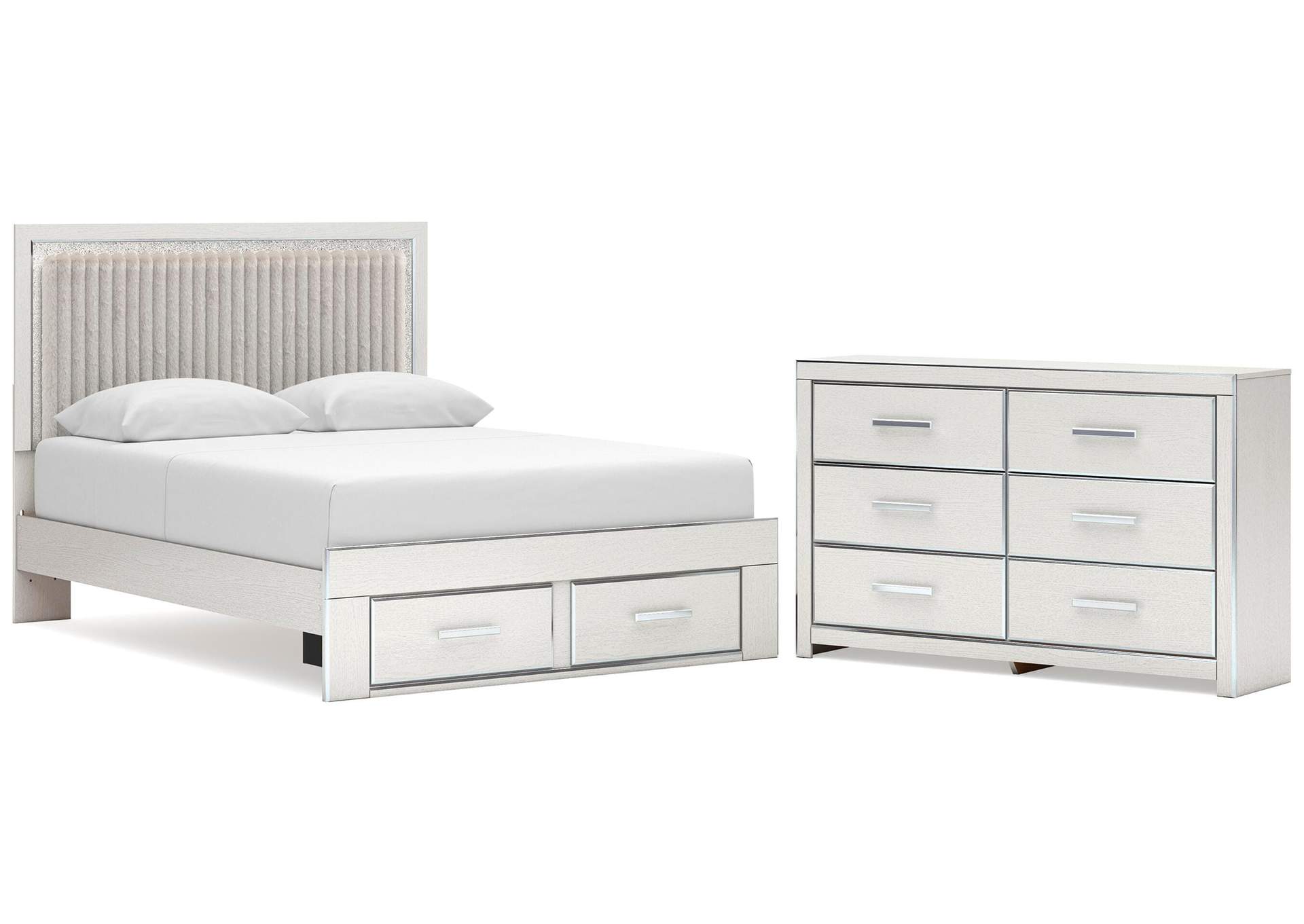 Birmonton Queen Upholstered Panel Platform Storage Bed and Dresser image 1