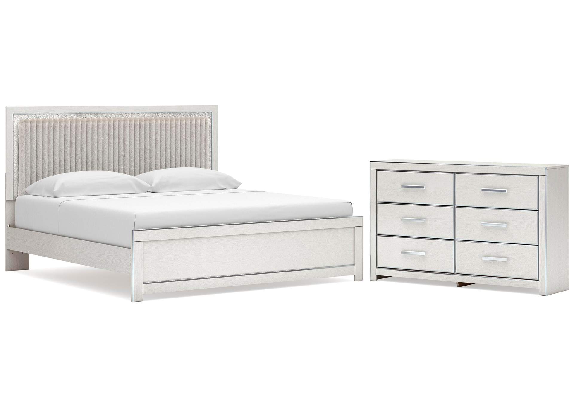 Birmonton King Upholstered Panel Platform Bed and Dresser image 1