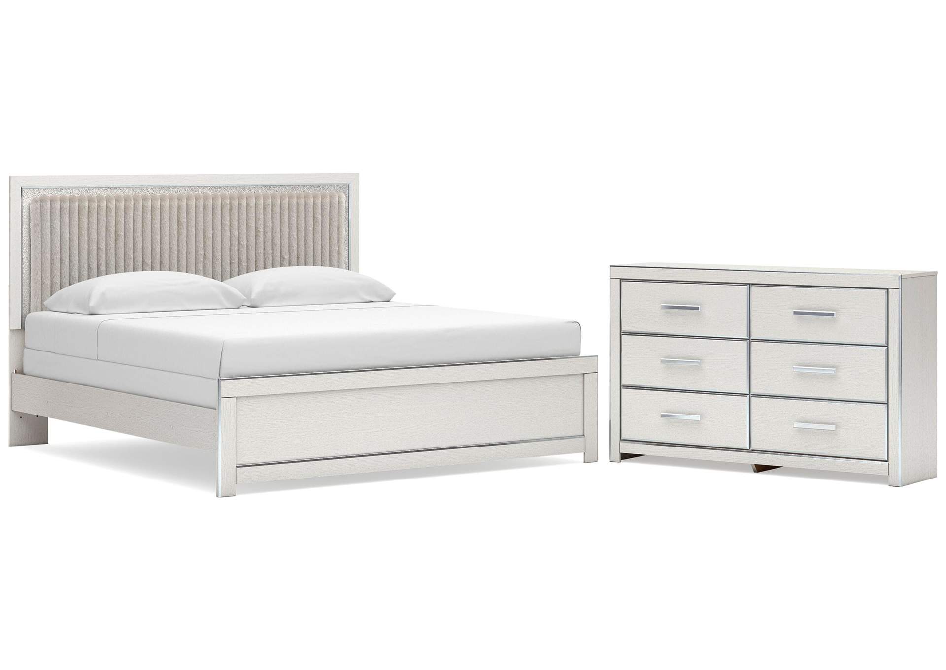 Birmonton King Upholstered Panel Bed and Dresser image 1