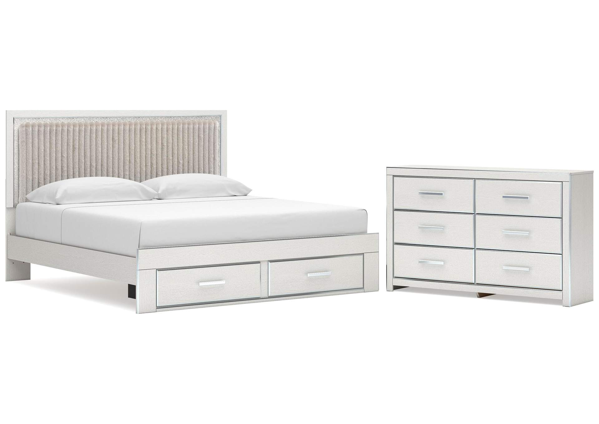 Birmonton King Upholstered Panel Platform Storage Bed and Dresser image 1