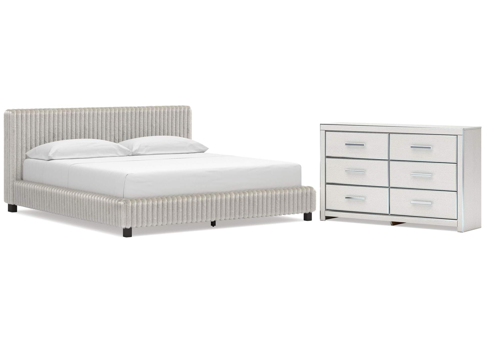 Birmonton California King Upholstered Bed and Dresser image 1