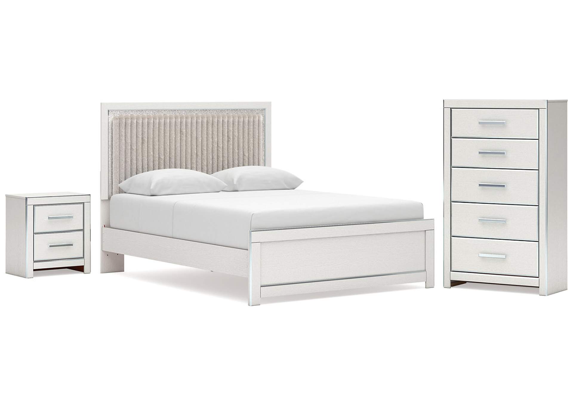 Birmonton Queen Upholstered Panel Platform Bed, Dresser, Mirror and Nightstand image 1