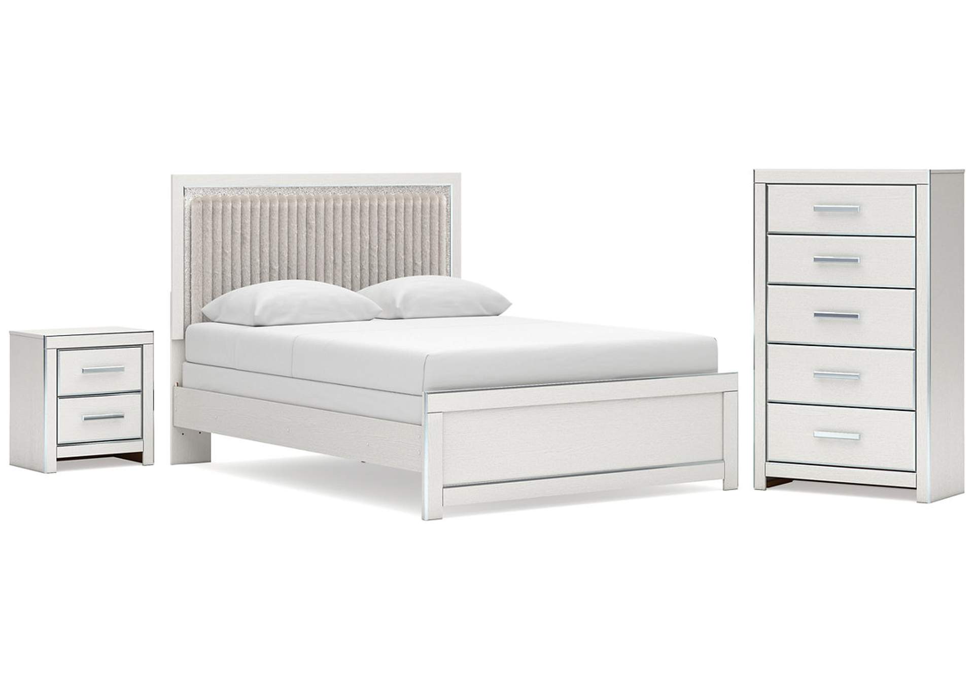 Birmonton Queen Upholstered Panel Bed, Dresser, Mirror and Nightstand image 1