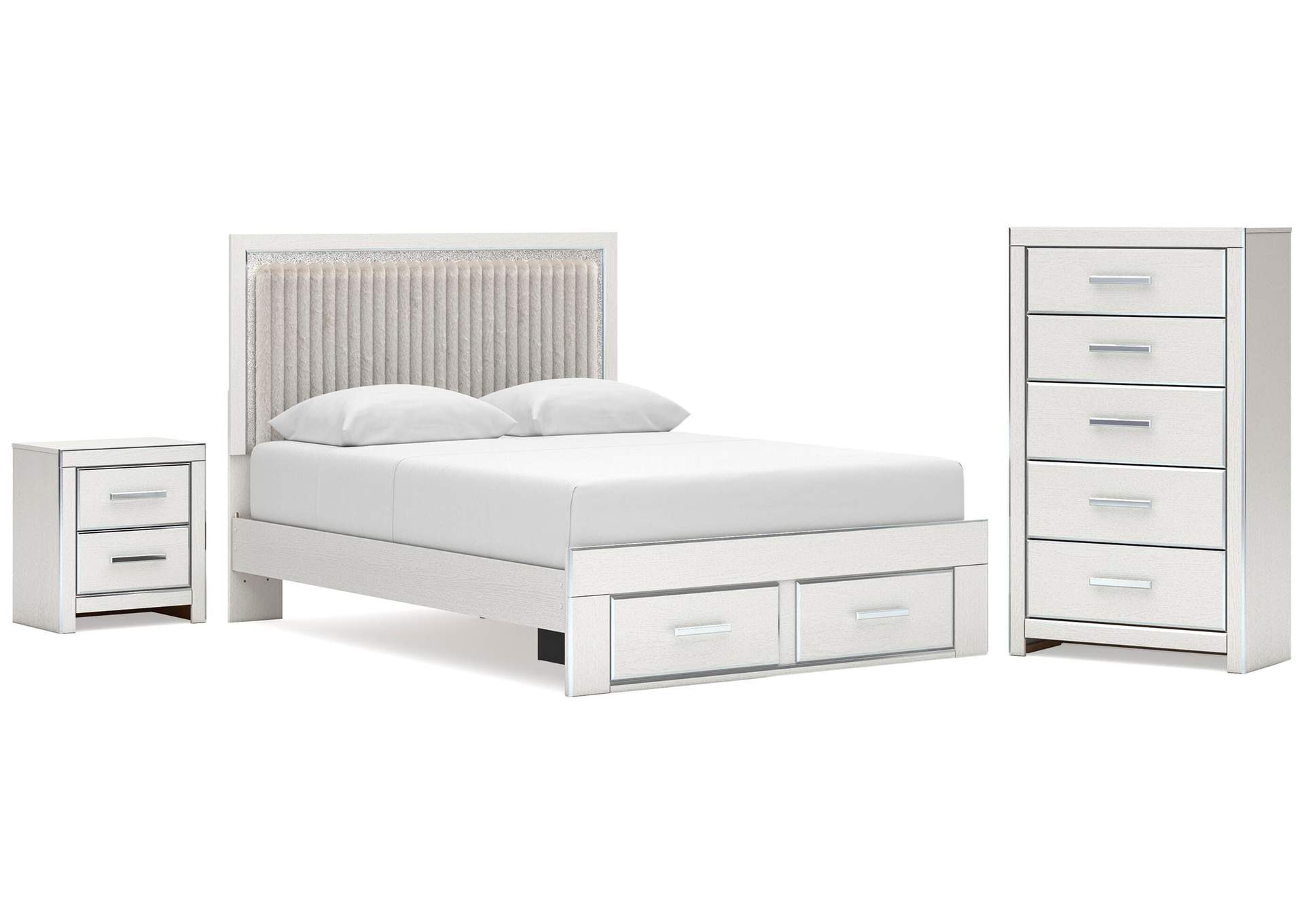 Birmonton Queen Upholstered Panel Platform Storage Bed, Chest and  Nightstand image 1