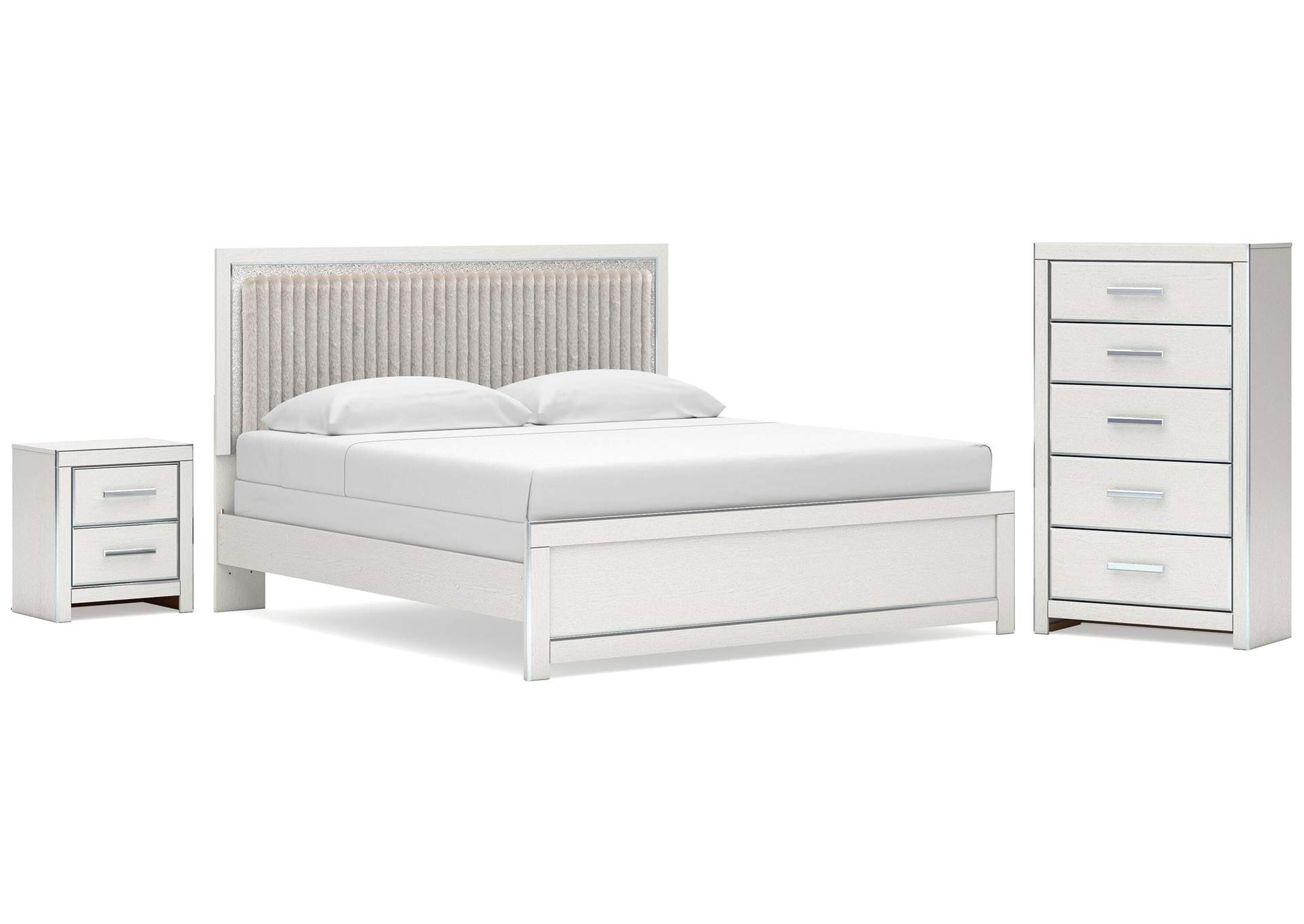 Birmonton King Upholstered Panel Bed, Chest and  Nightstand image 1