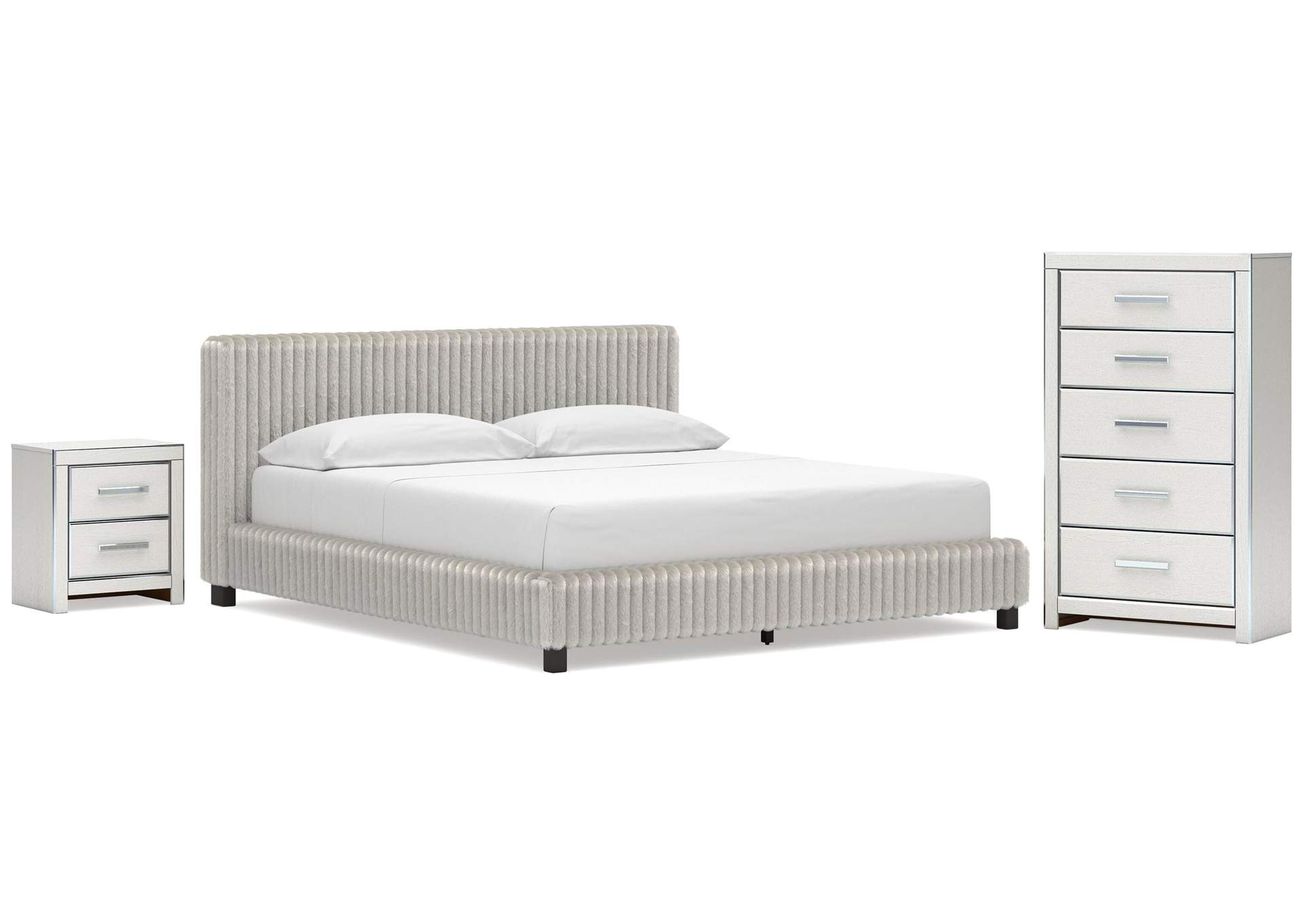 Birmonton California King Upholstered Bed, Chest and  Nightstand image 1