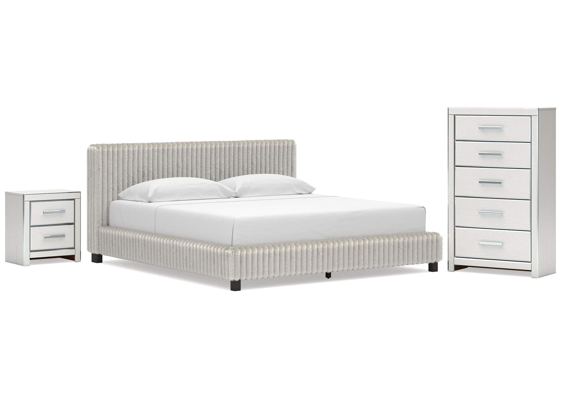 Birmonton King Upholstered Bed, Chest and  Nightstand image 1