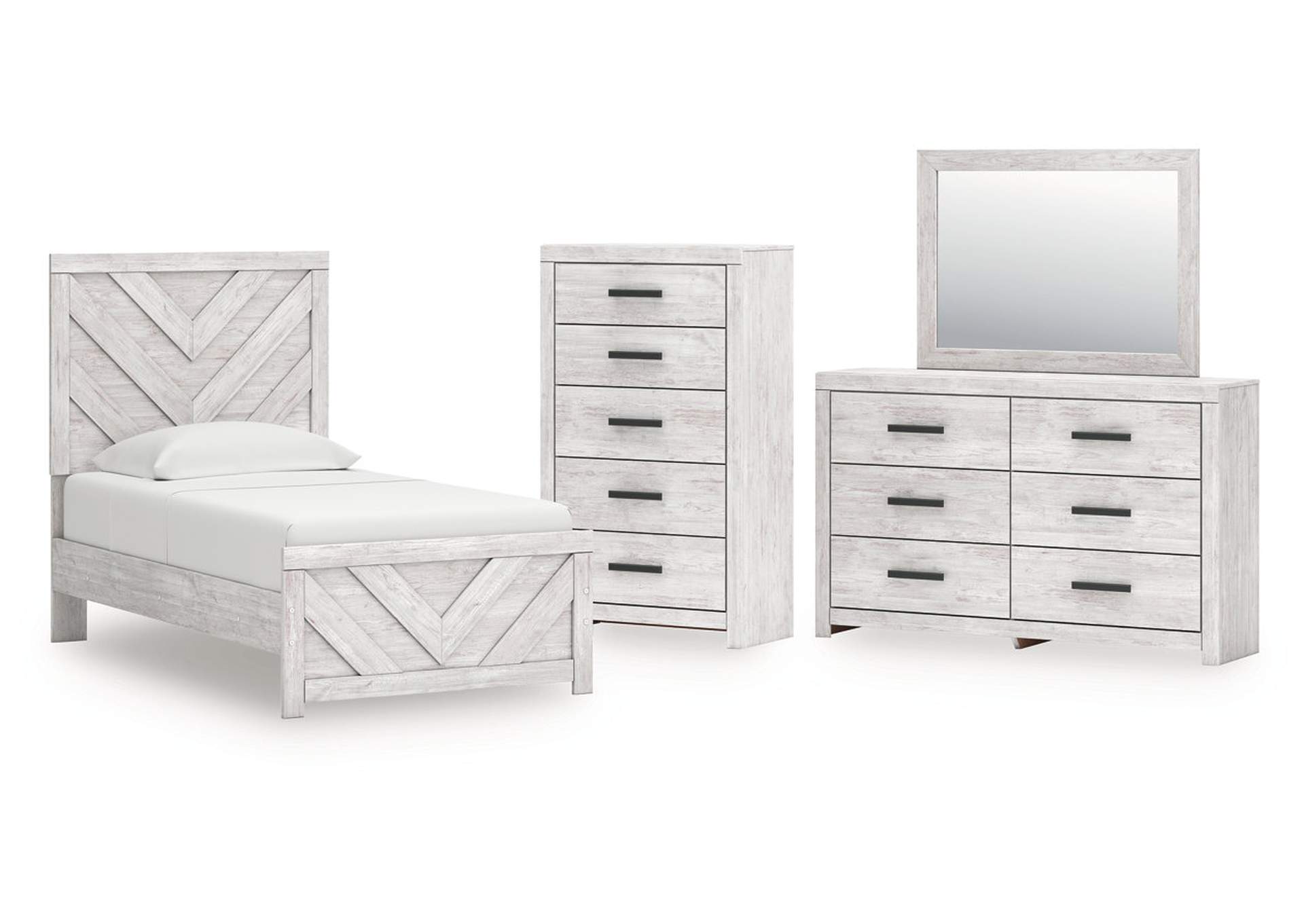 Cayboni Twin Panel Bed with Mirrored Dresser and Chest image 1