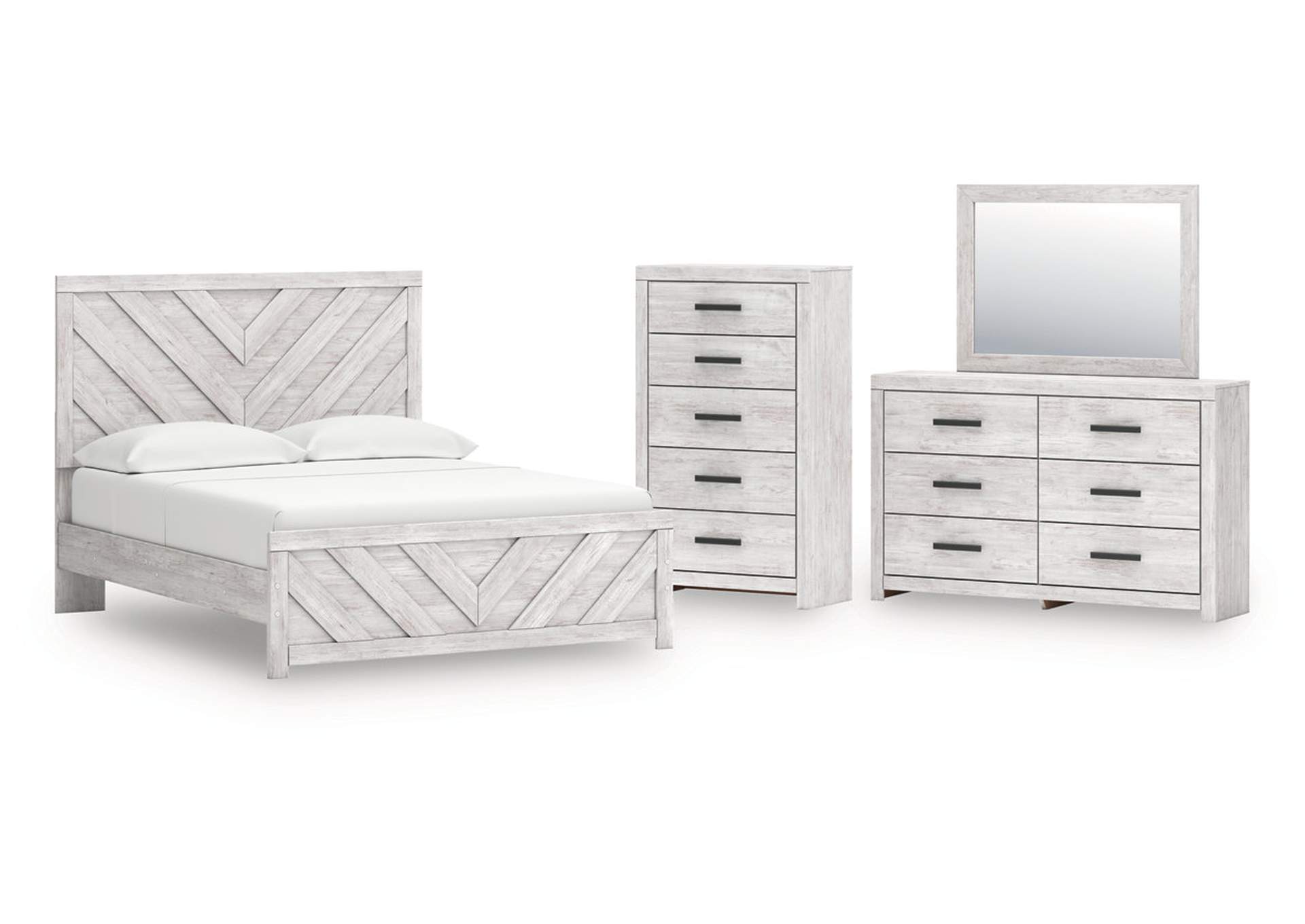 Cayboni Queen Panel Bed with Mirrored Dresser and Chest image 1