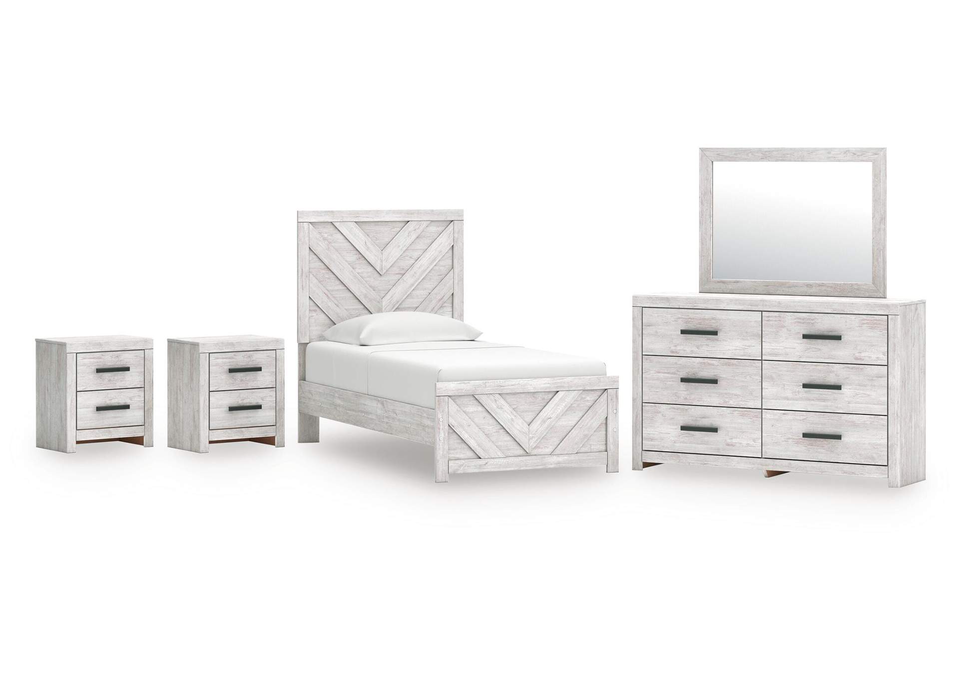 Cayboni Twin Panel Bed, Dresser, Mirror and 2 Nightstands image 1