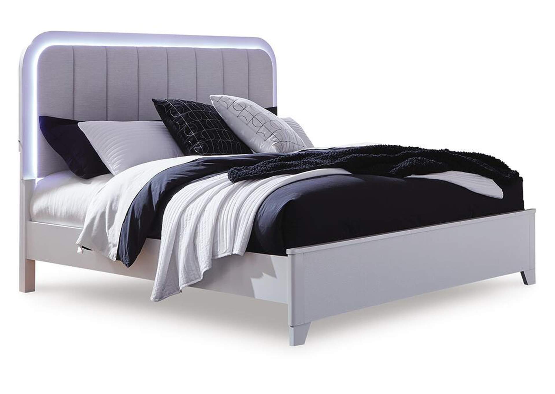 Jarlee Queen Upholstered Panel Bed, Dresser, Mirror, Chest and 2 Nightstands image 14