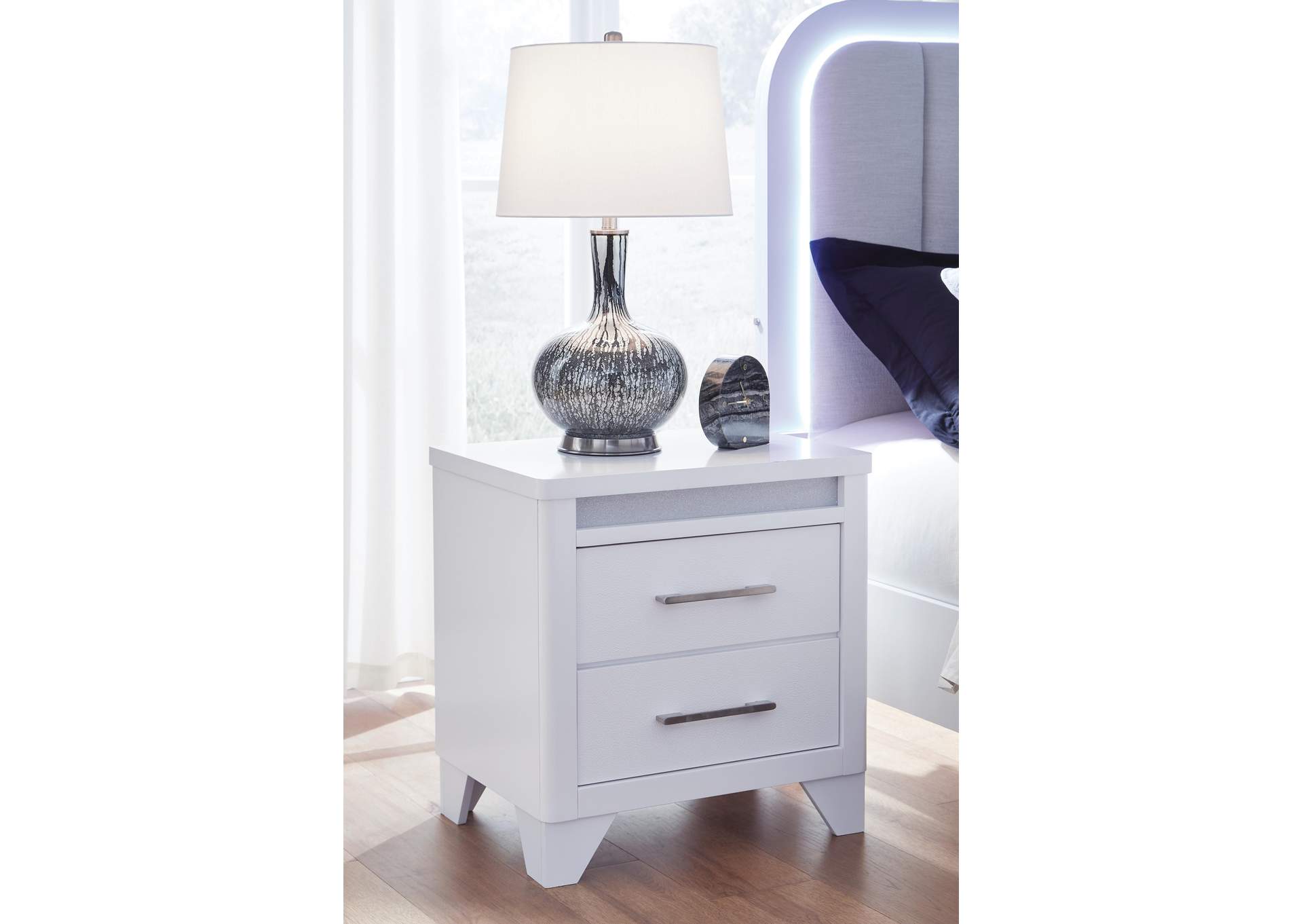 Jarlee Queen Upholstered Panel Bed, Dresser, Mirror, Chest and 2 Nightstands image 9