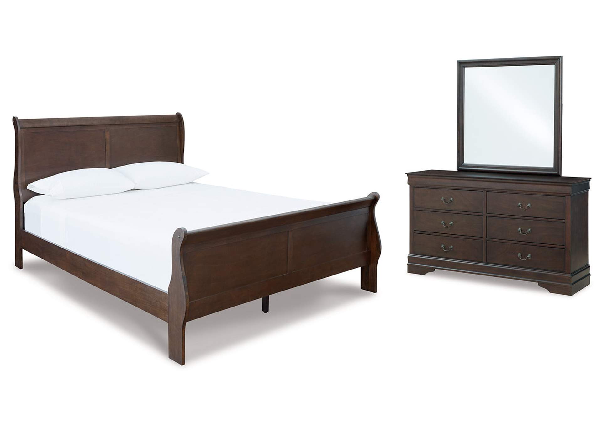 Leewarden Queen Sleigh Bed with Mirrored Dresser