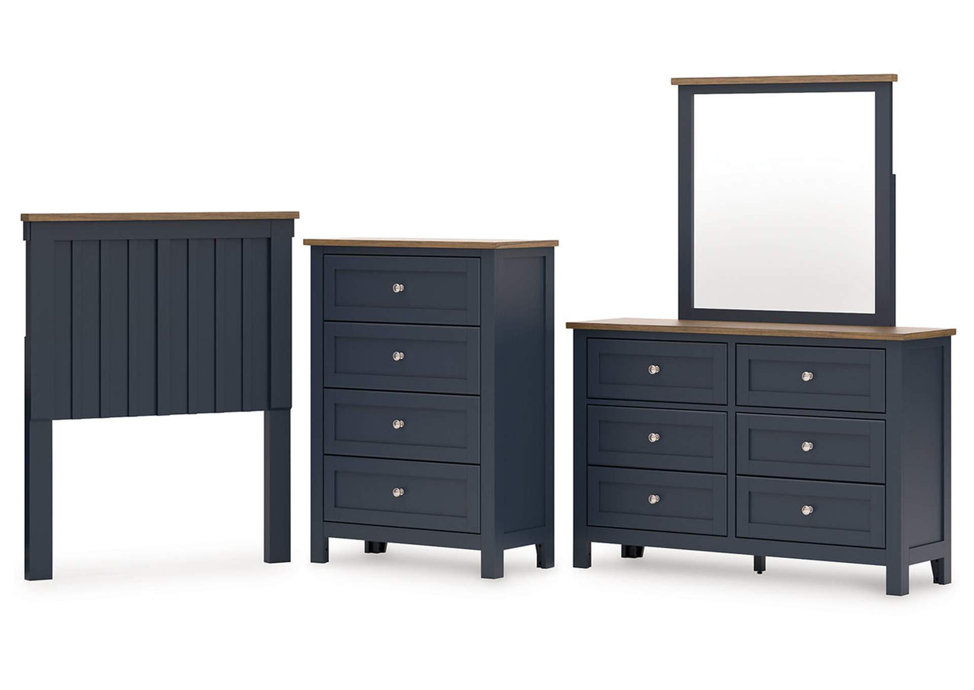 Landocken Twin Panel Headboard with Mirrored Dresser and Chest image 1