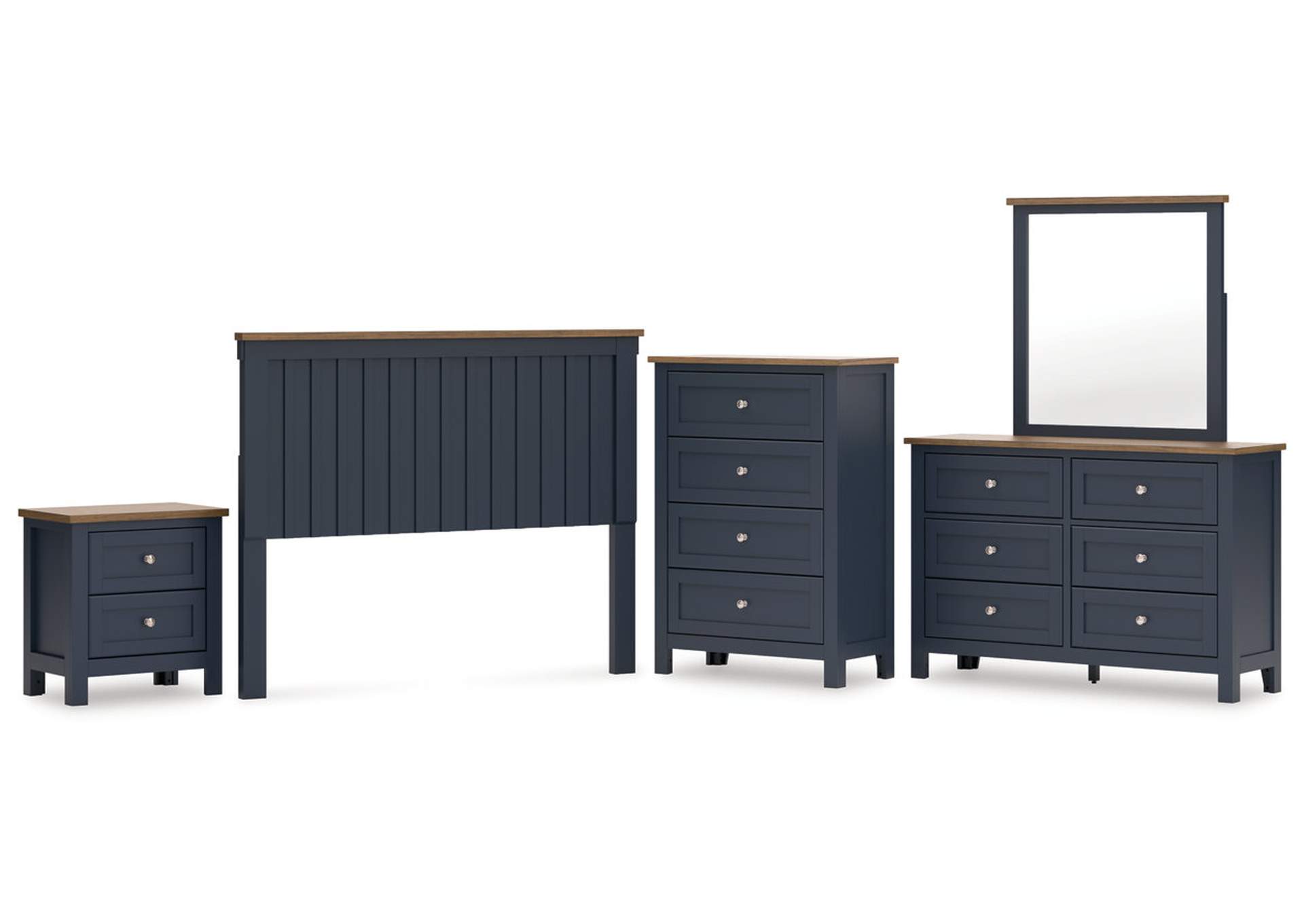 Landocken Queen Panel Headboard with Mirrored Dresser, Chest and Nightstand image 1