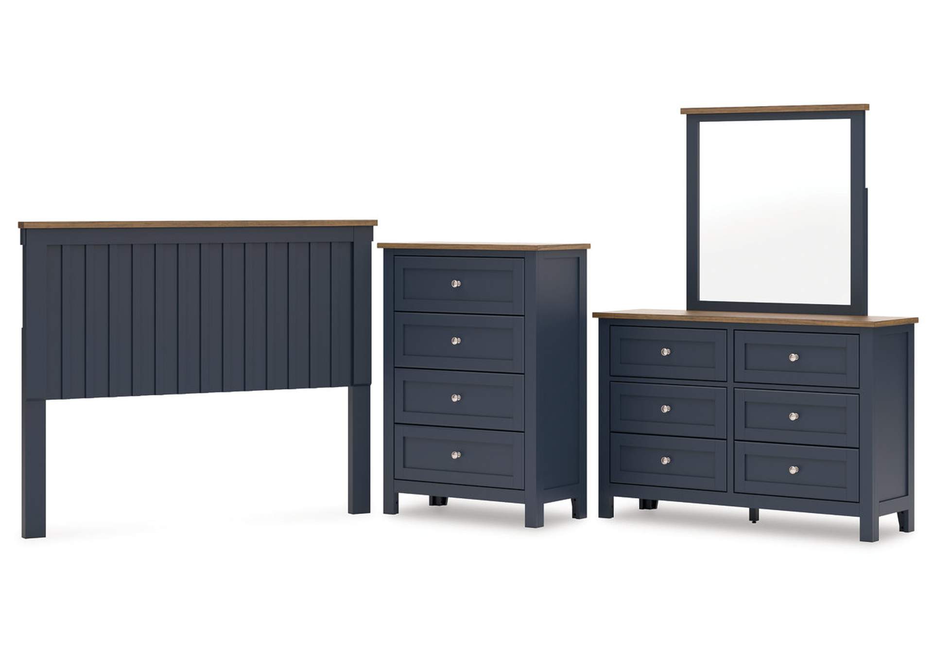 Landocken Queen Panel Headboard with Mirrored Dresser and Chest image 1