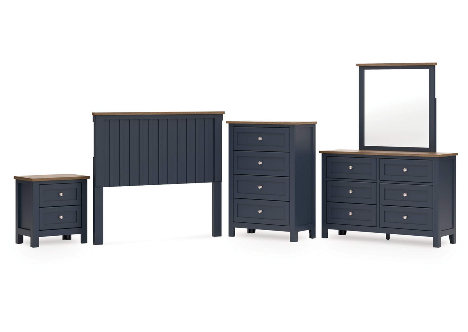 Landocken Full Panel Headboard with Mirrored Dresser, Chest and Nightstand image 1