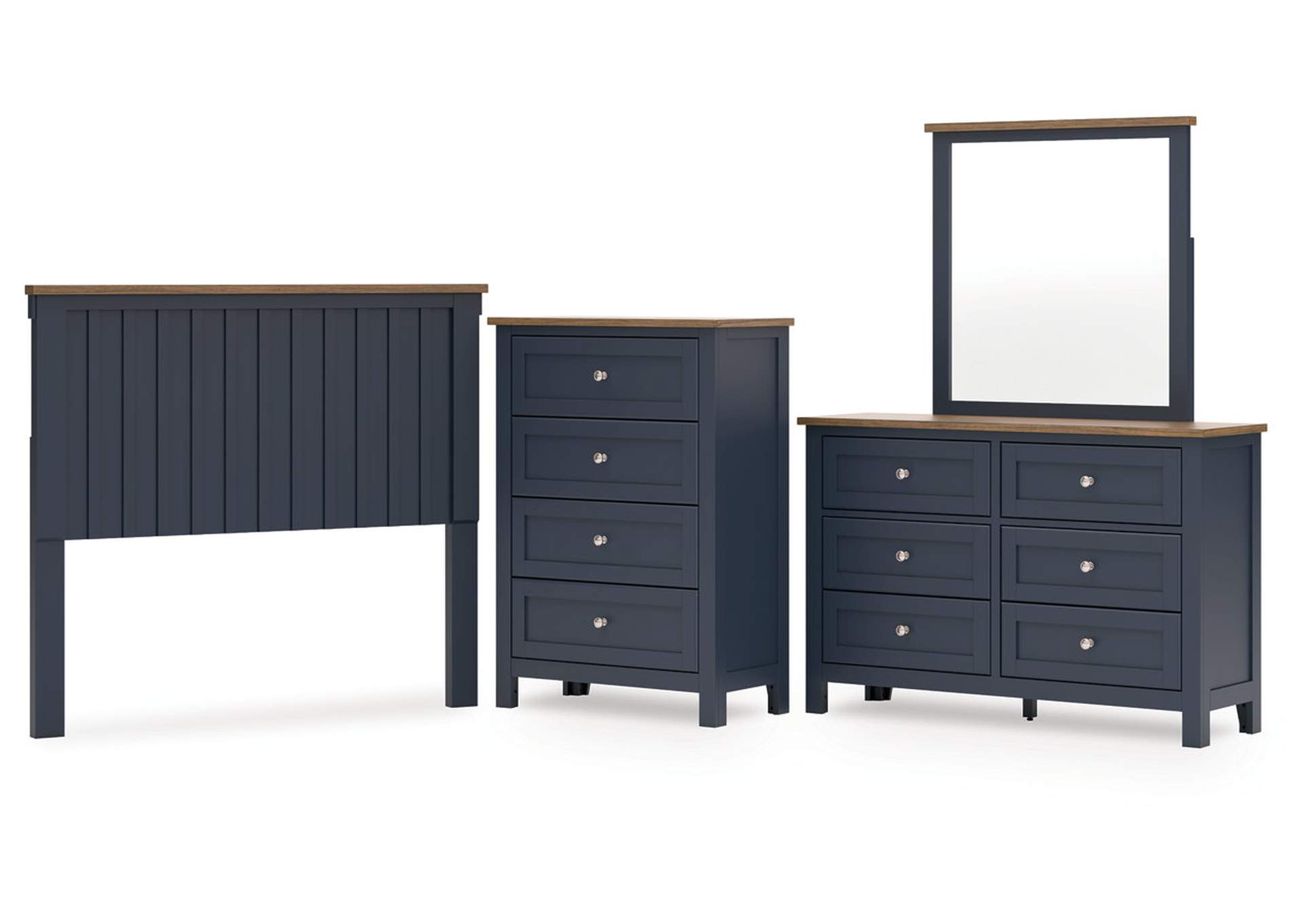 Landocken Full Panel Headboard with Mirrored Dresser and Chest image 1
