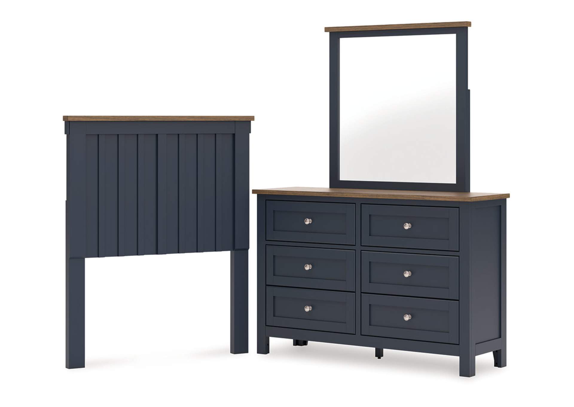 Landocken Twin Panel Headboard with Mirrored Dresser image 1