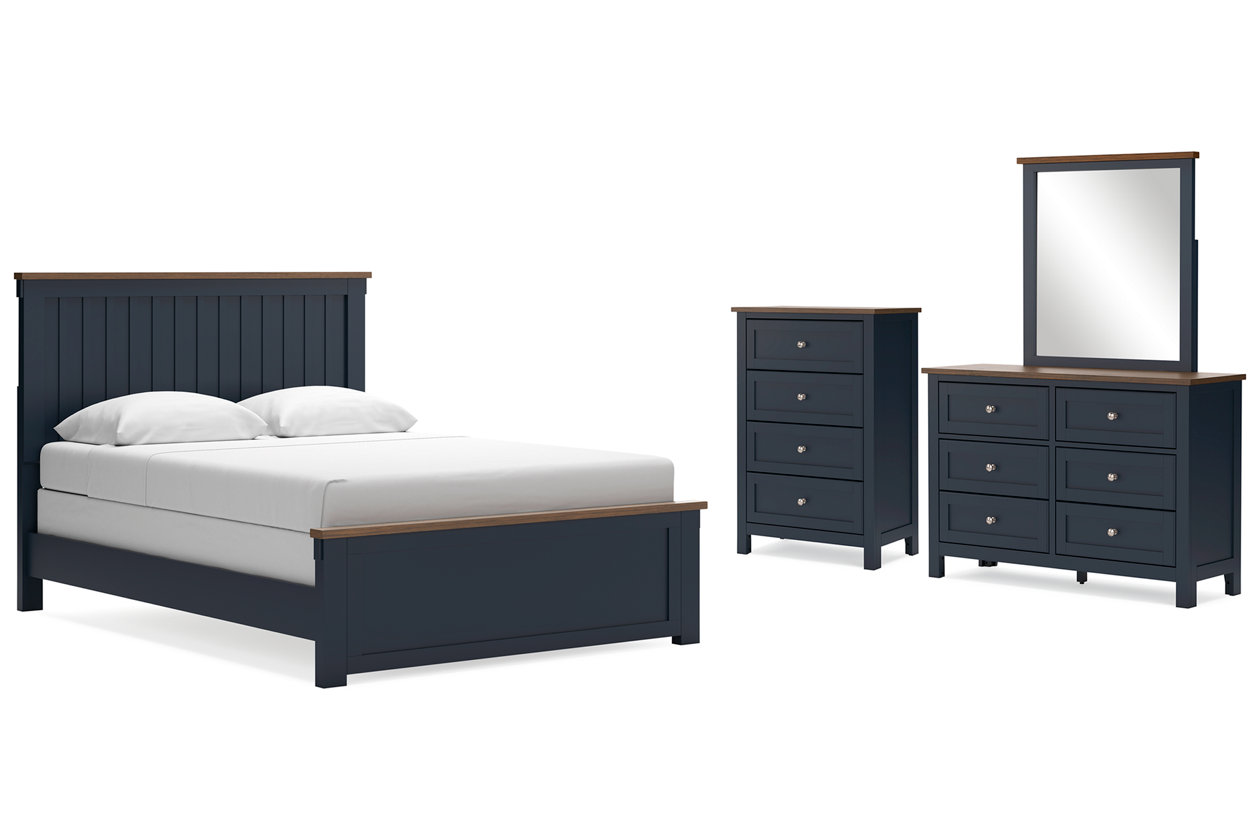 Landocken Queen Panel Bed with Mirrored Dresser and Chest