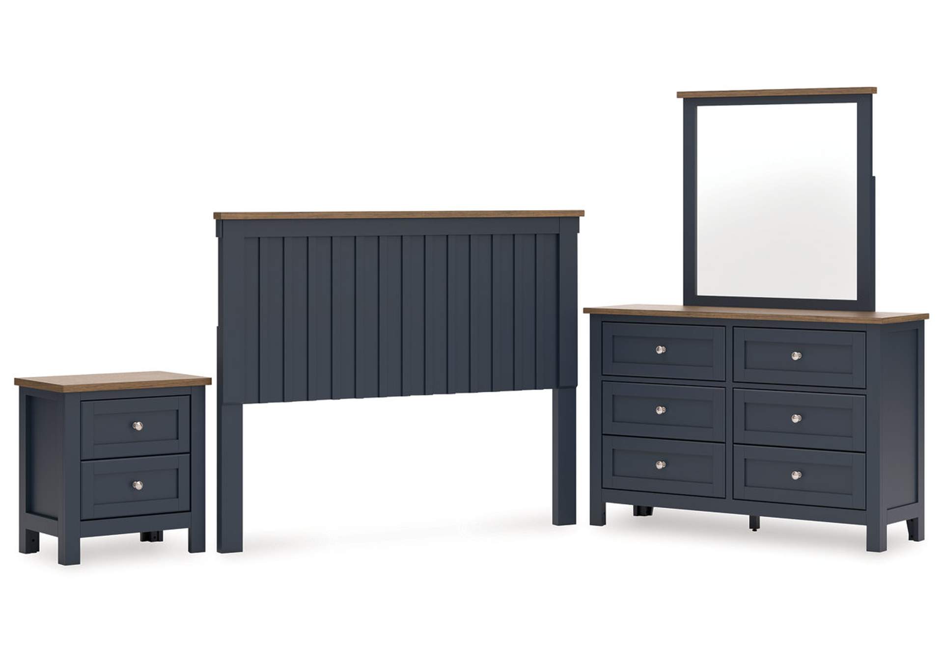Landocken Queen Panel Headboard with Mirrored Dresser and Nightstand image 1