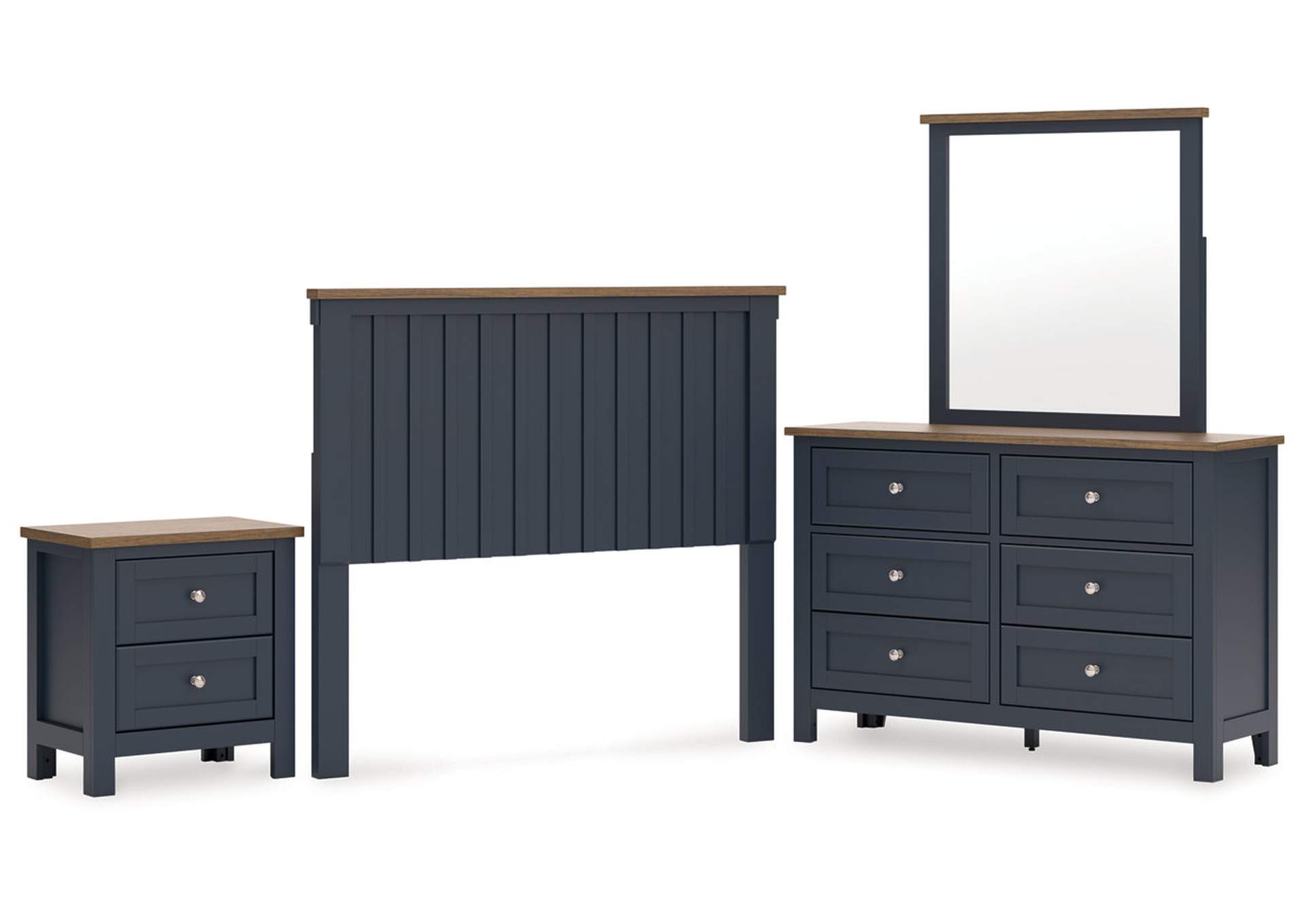 Landocken Full Panel Headboard with Mirrored Dresser and Nightstand image 1