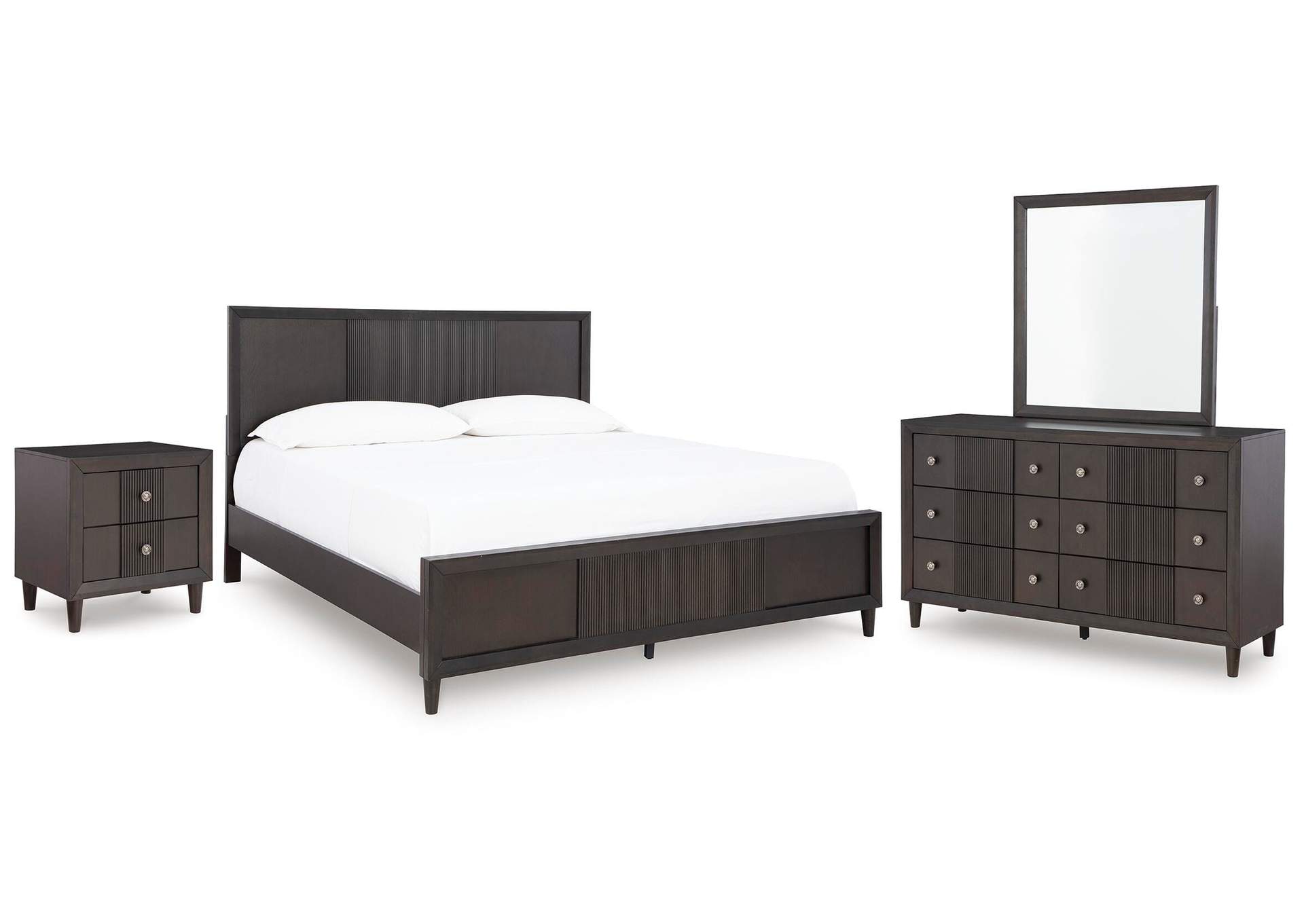 Urbantrack King Panel Bed with Mirrored Dresser and Nightstand