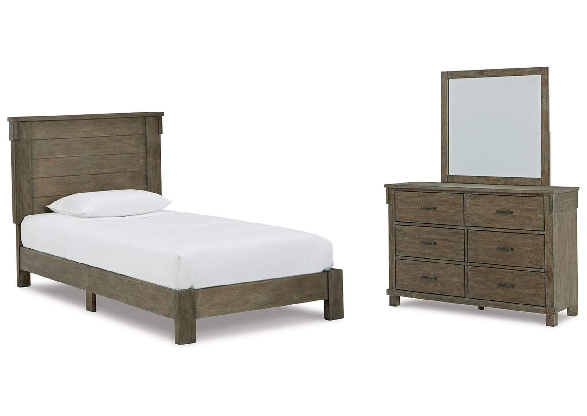 Shamryn Twin Panel Bed with Mirrored Dresser