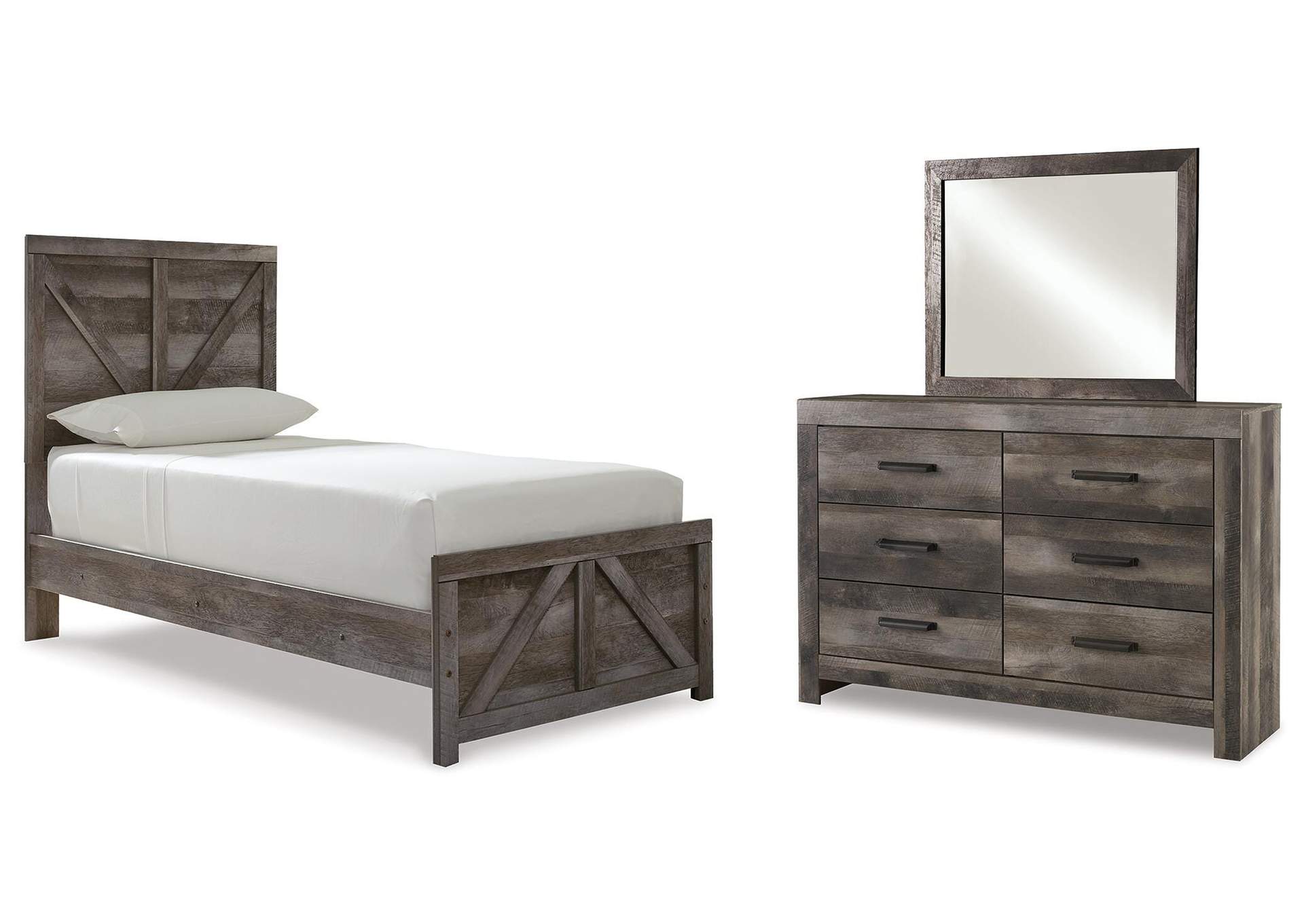 Wynnlow Twin Crossbuck Panel Bed, Dresser and Mirror image 1