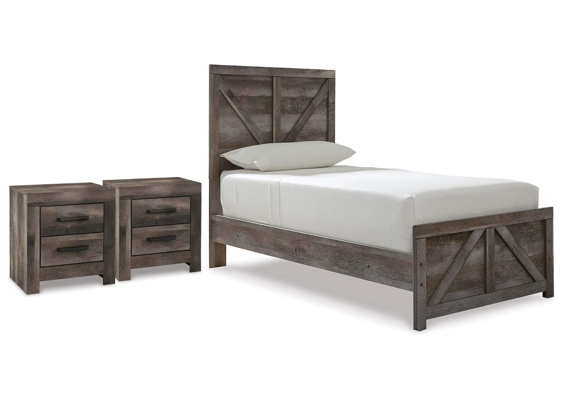 Wynnlow Twin Crossbuck Panel Bed and 2 Nightstands image 1