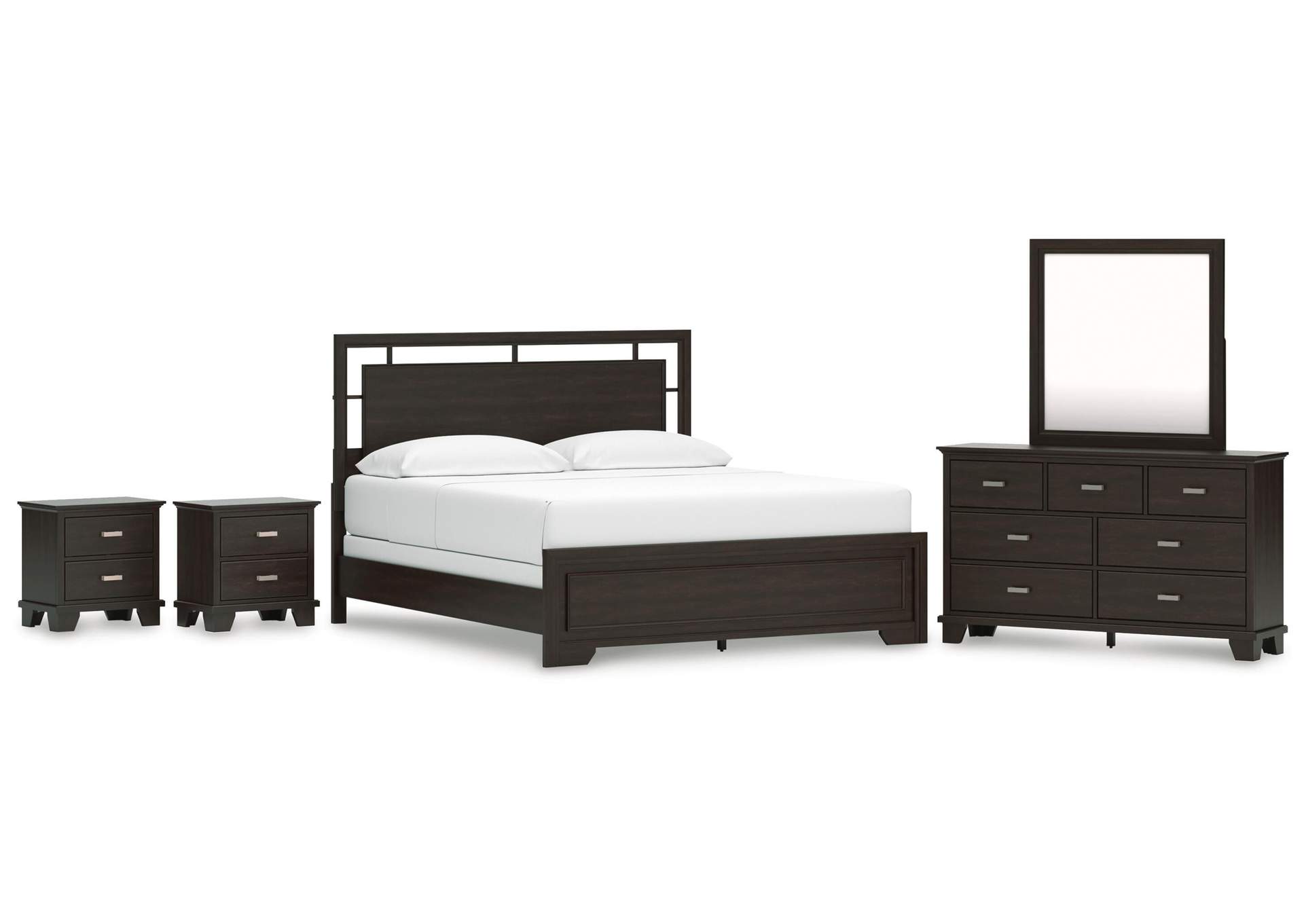 Covetown California King Panel Bed, Dresser, Mirror and 2 Nightstands image 1