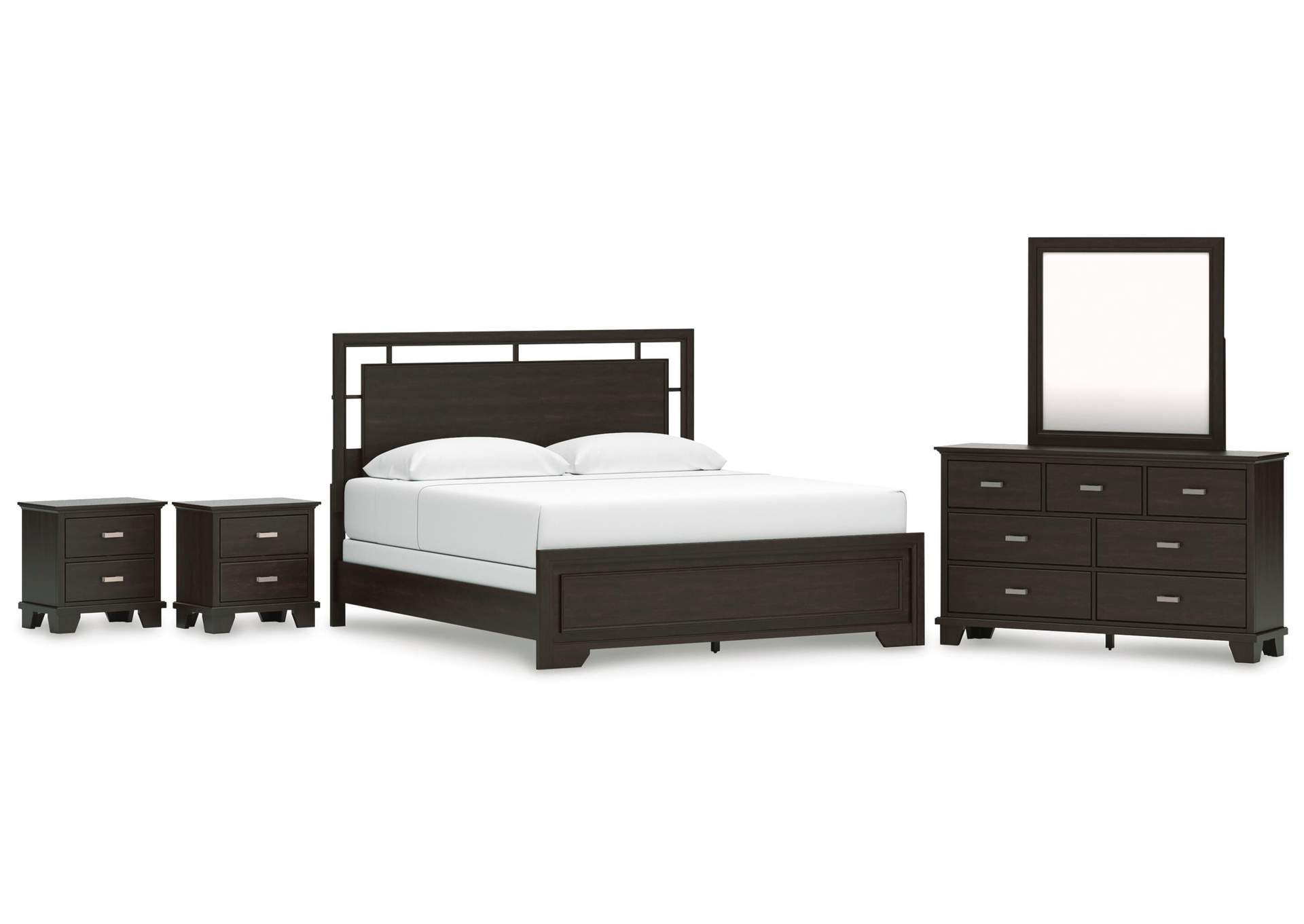 Covetown King Panel Bed, Dresser, Mirror and 2 Nightstands image 1