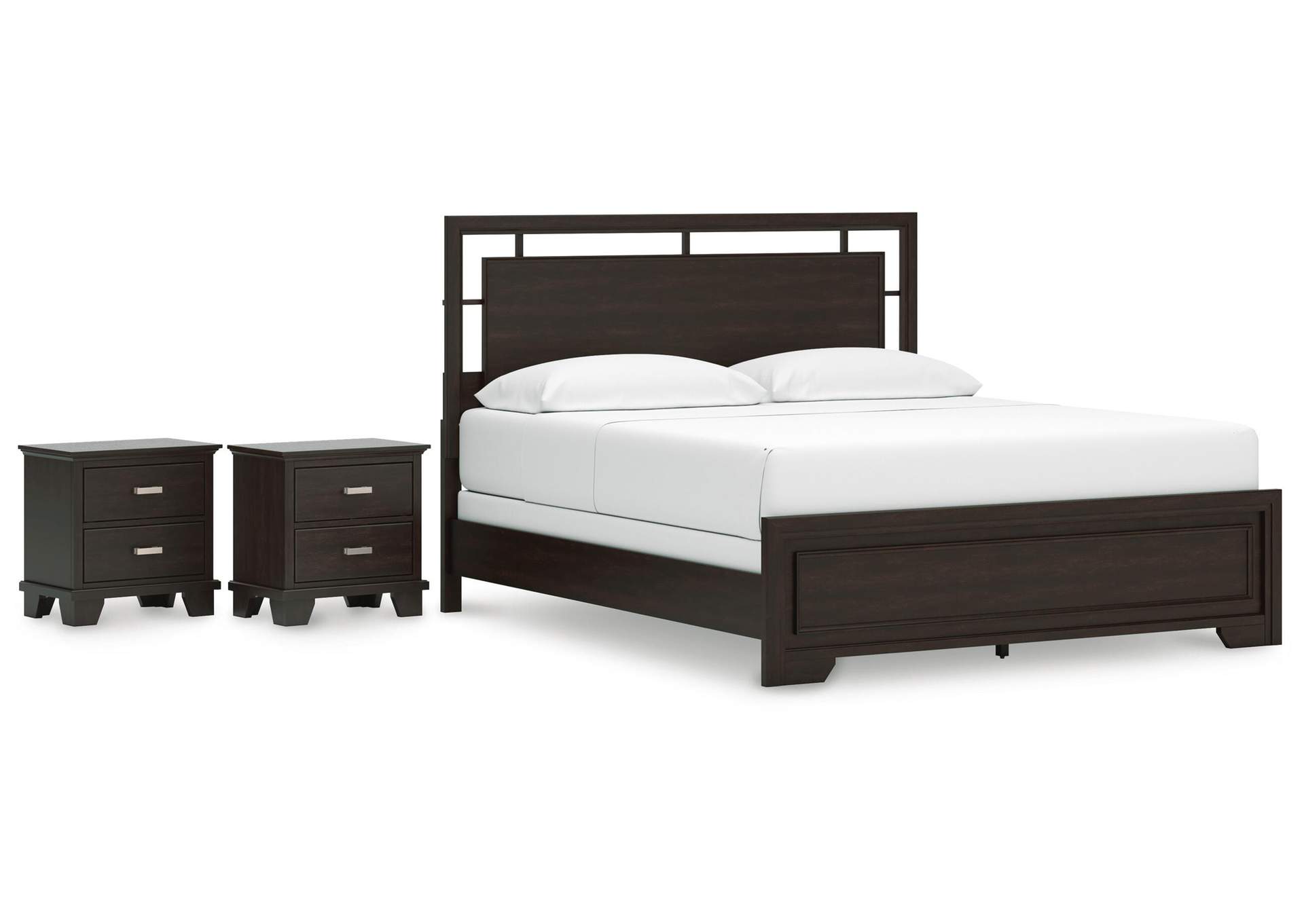 Covetown California King Panel Bed and 2 Nightstands image 1