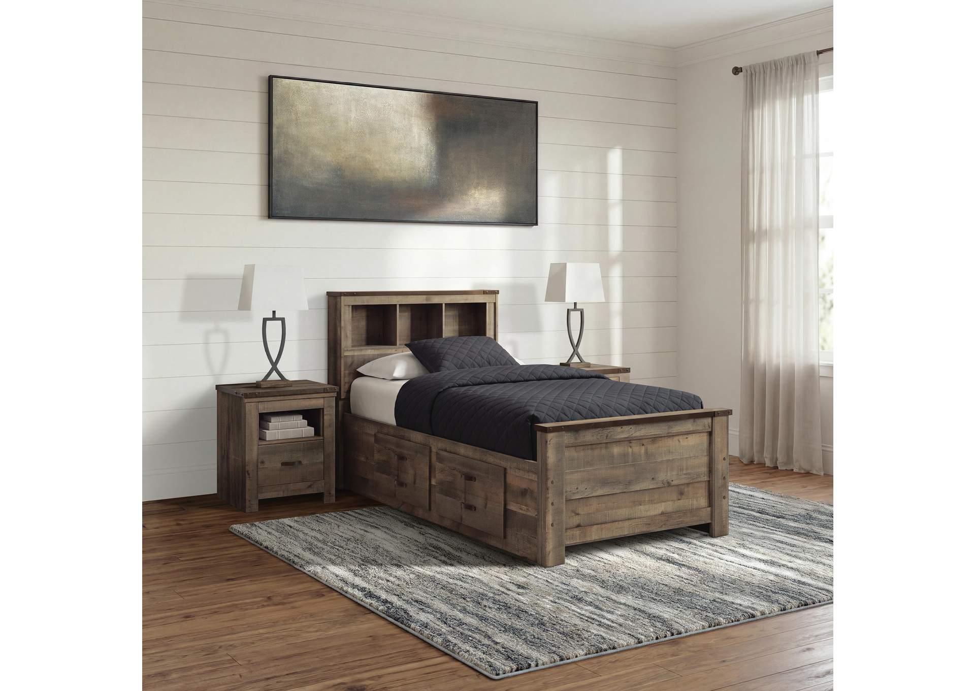 Trinell Twin Bookcase Bed with 2 Storage Drawers image 5