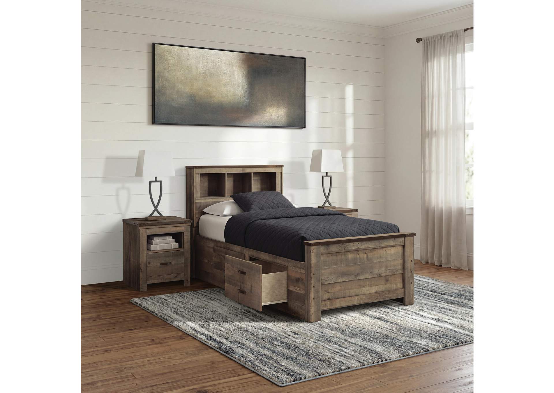 Trinell Twin Bookcase Bed with 2 Storage Drawers image 7