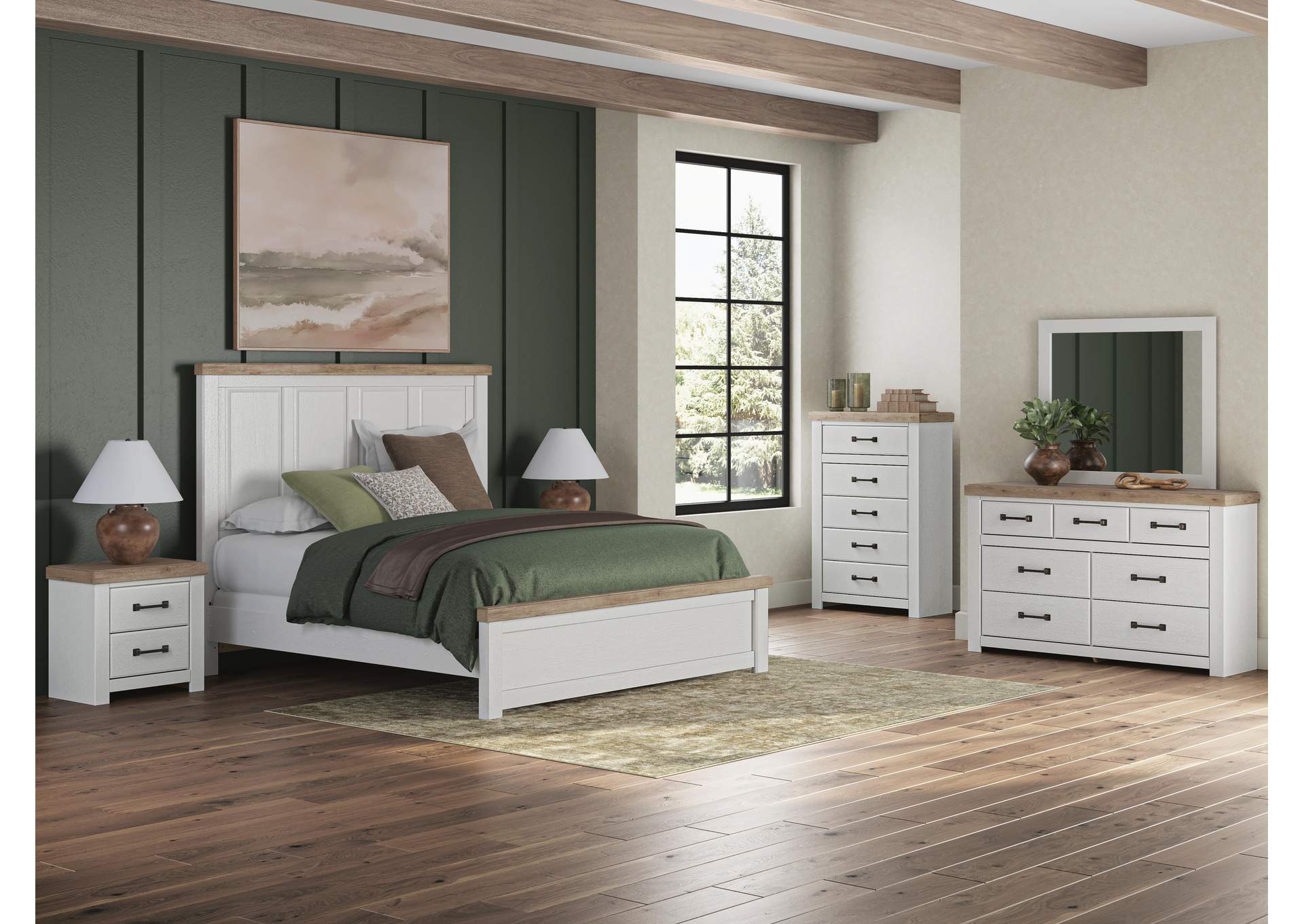 Savonport King Panel Bed, Dresser, Mirror, Chest and Nightstand image 1
