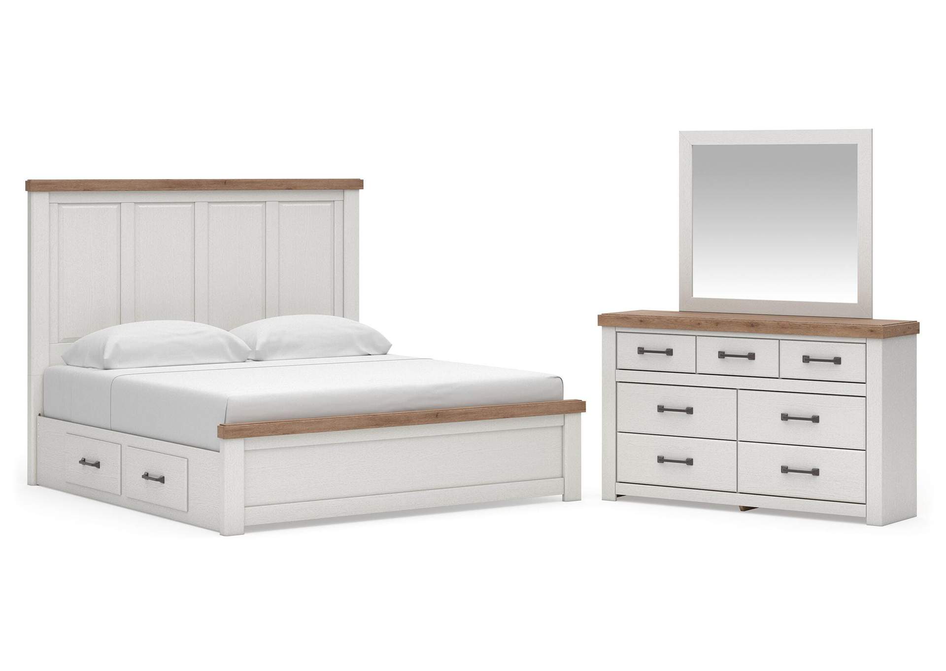 Savonport King Panel Bed with Storage, Dresser and Mirror image 1
