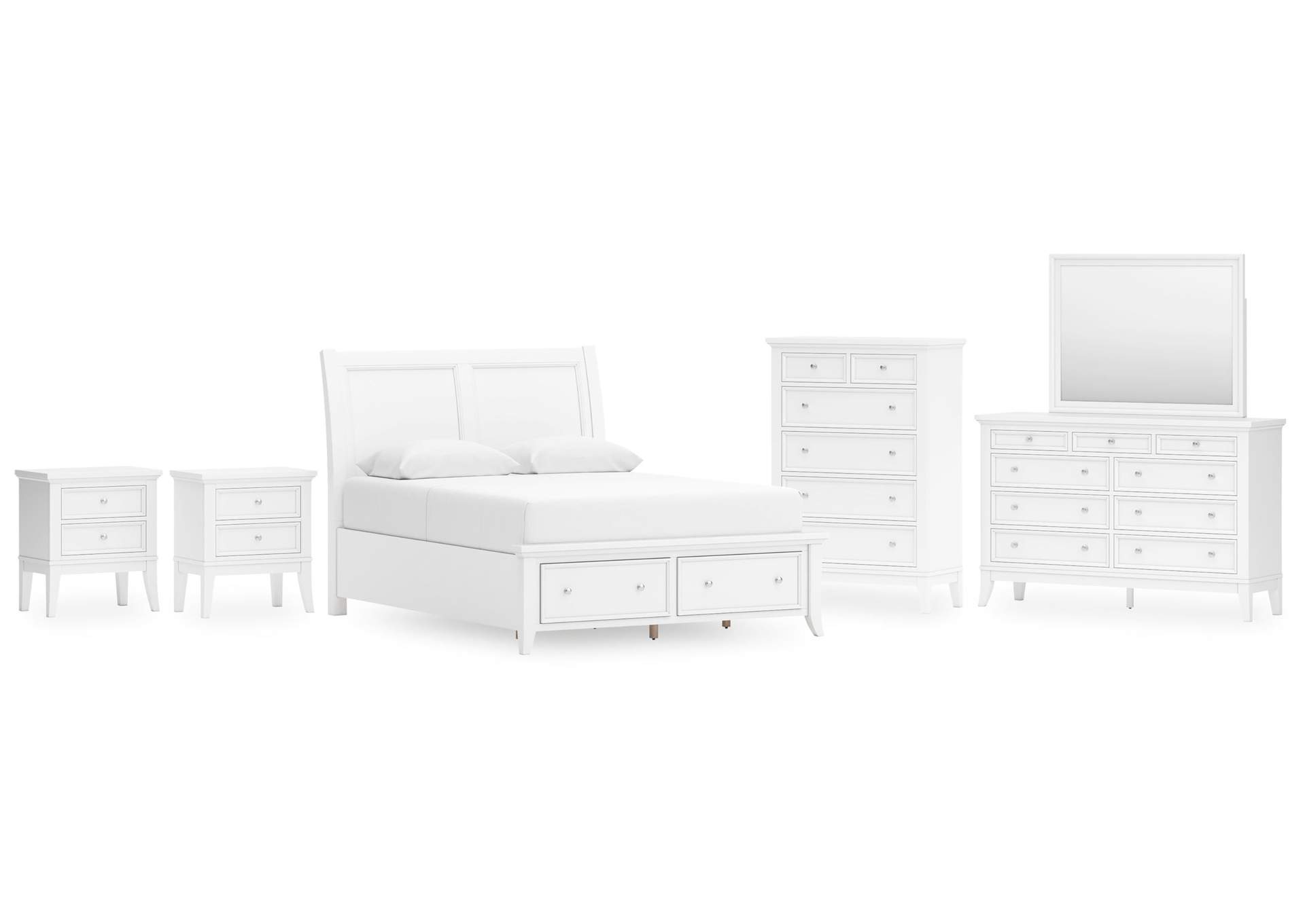 Trulani Queen Sleigh Storage Bed with Mirrored Dresser, Chest and 2 Nightstands image 1