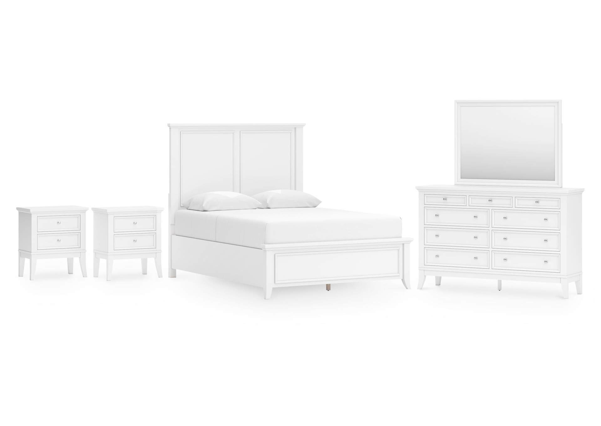 Trulani Queen Panel Bed with Mirrored Dresser and 2 Nightstands image 1
