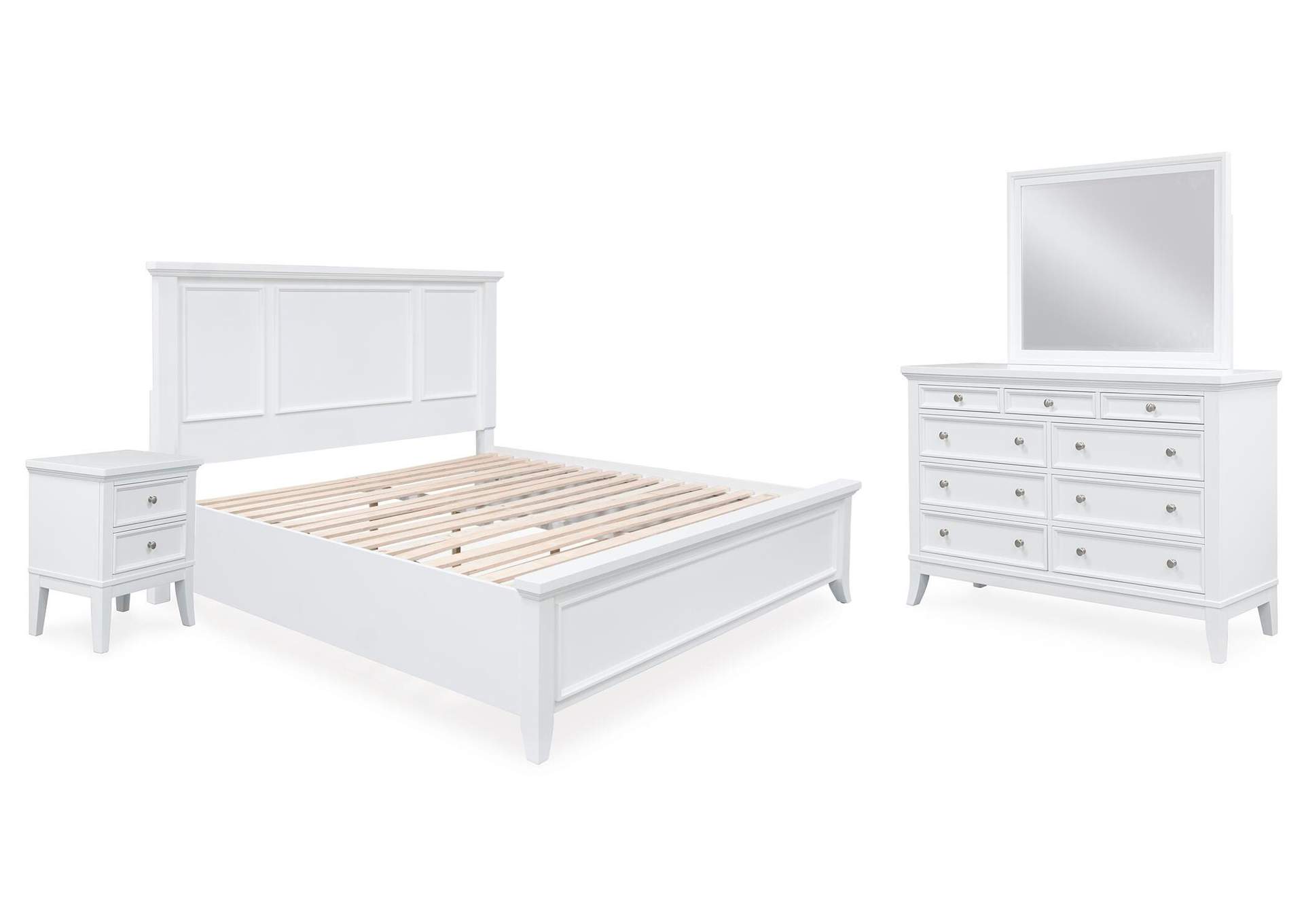 Trulani California King Panel Bed, Dresser, Mirror and Nightstand