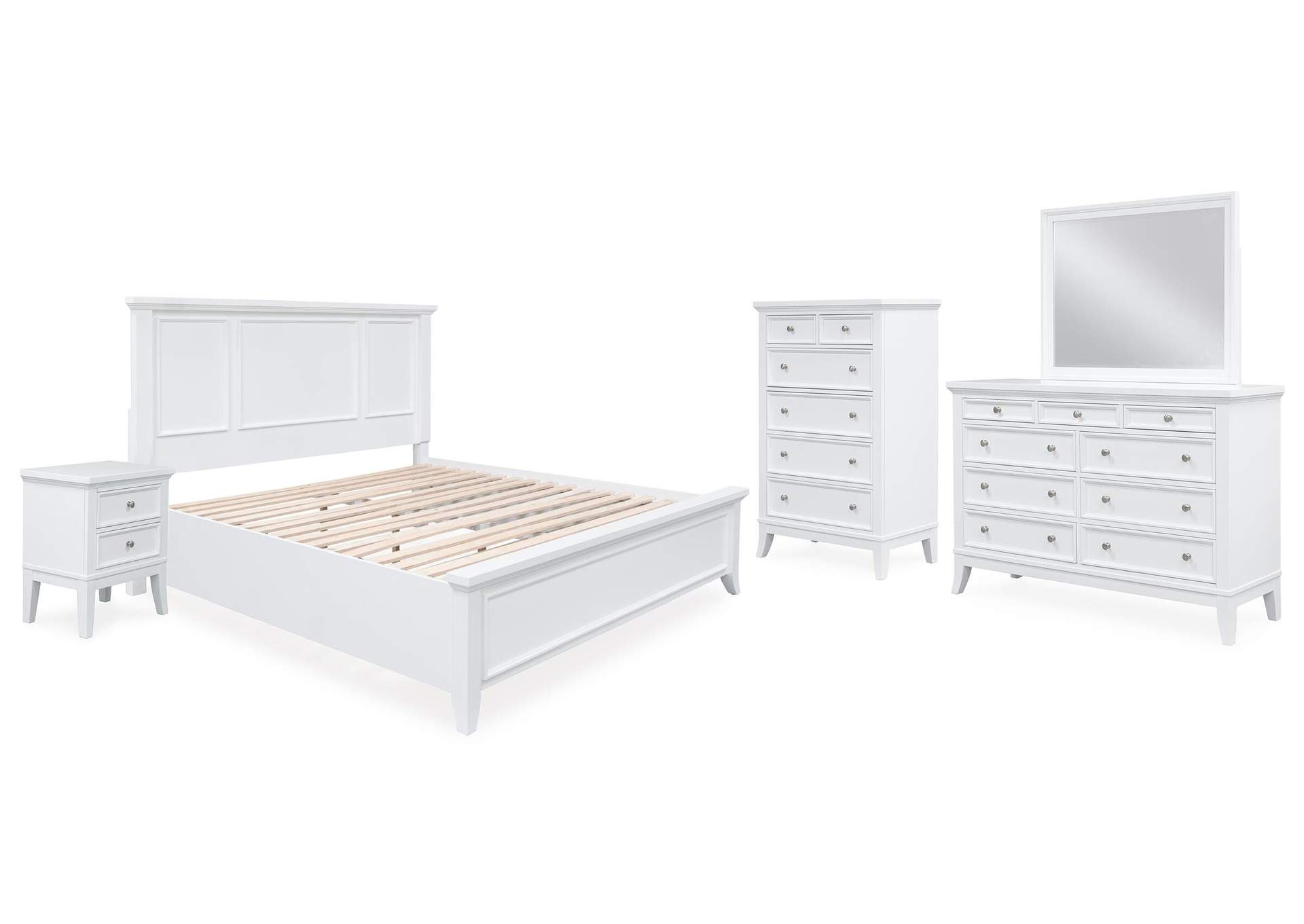 Trulani King Panel Bed, Dresser, Mirror, Chest and Nightstand image 1