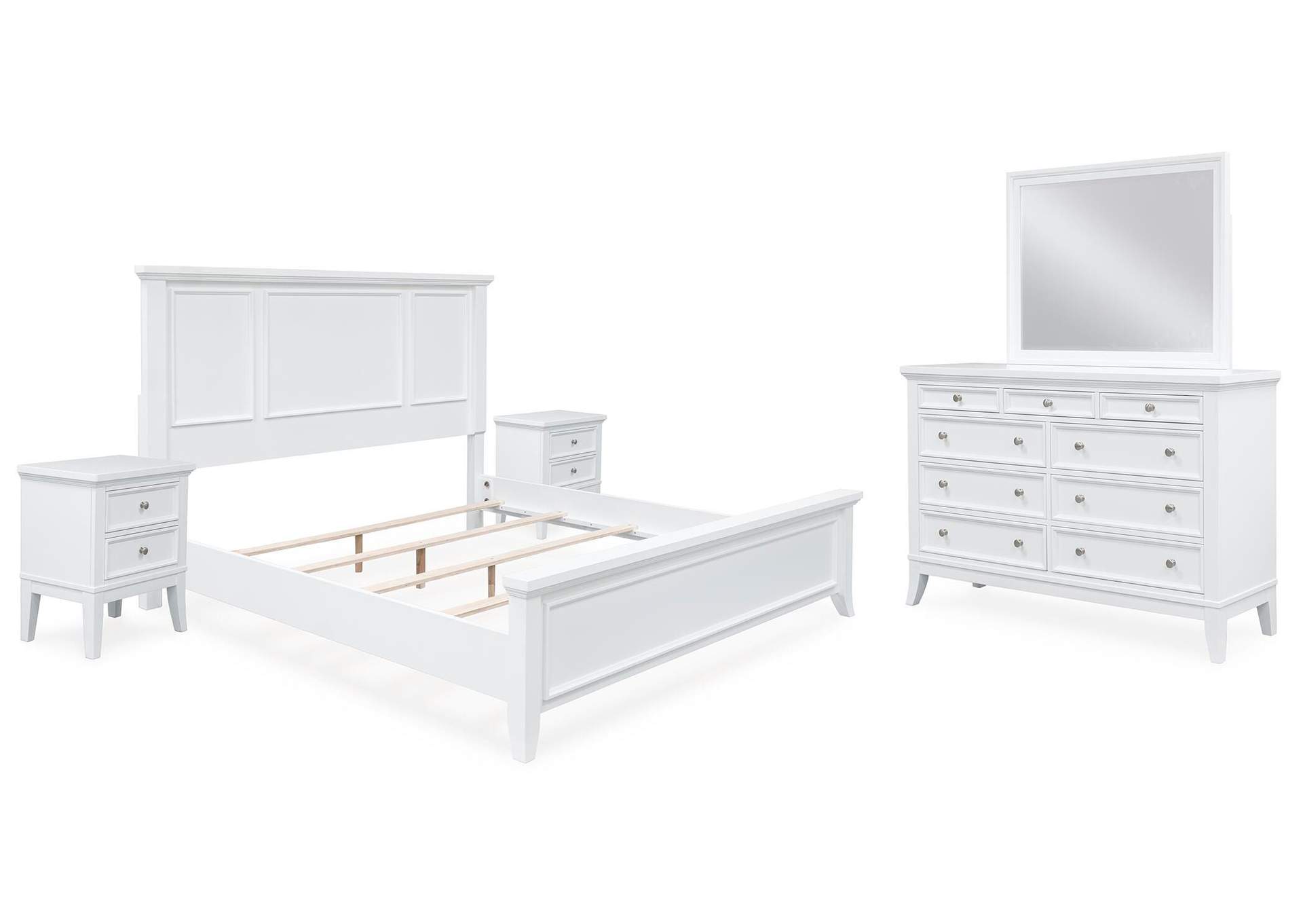 Trulani King Panel Bed with Mirrored Dresser and 2 Nightstands image 1