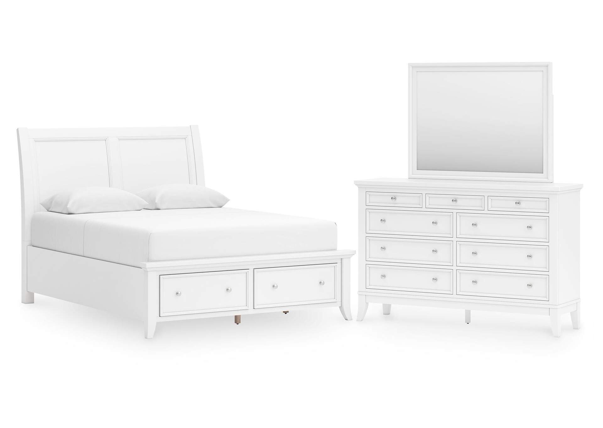 Trulani Queen Sleigh Storage Bed, Dresser and Mirror image 1