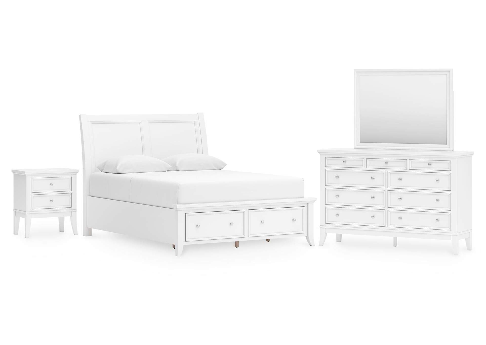 Trulani Queen Sleigh Storage Bed, Dresser, Mirror and Nightstand