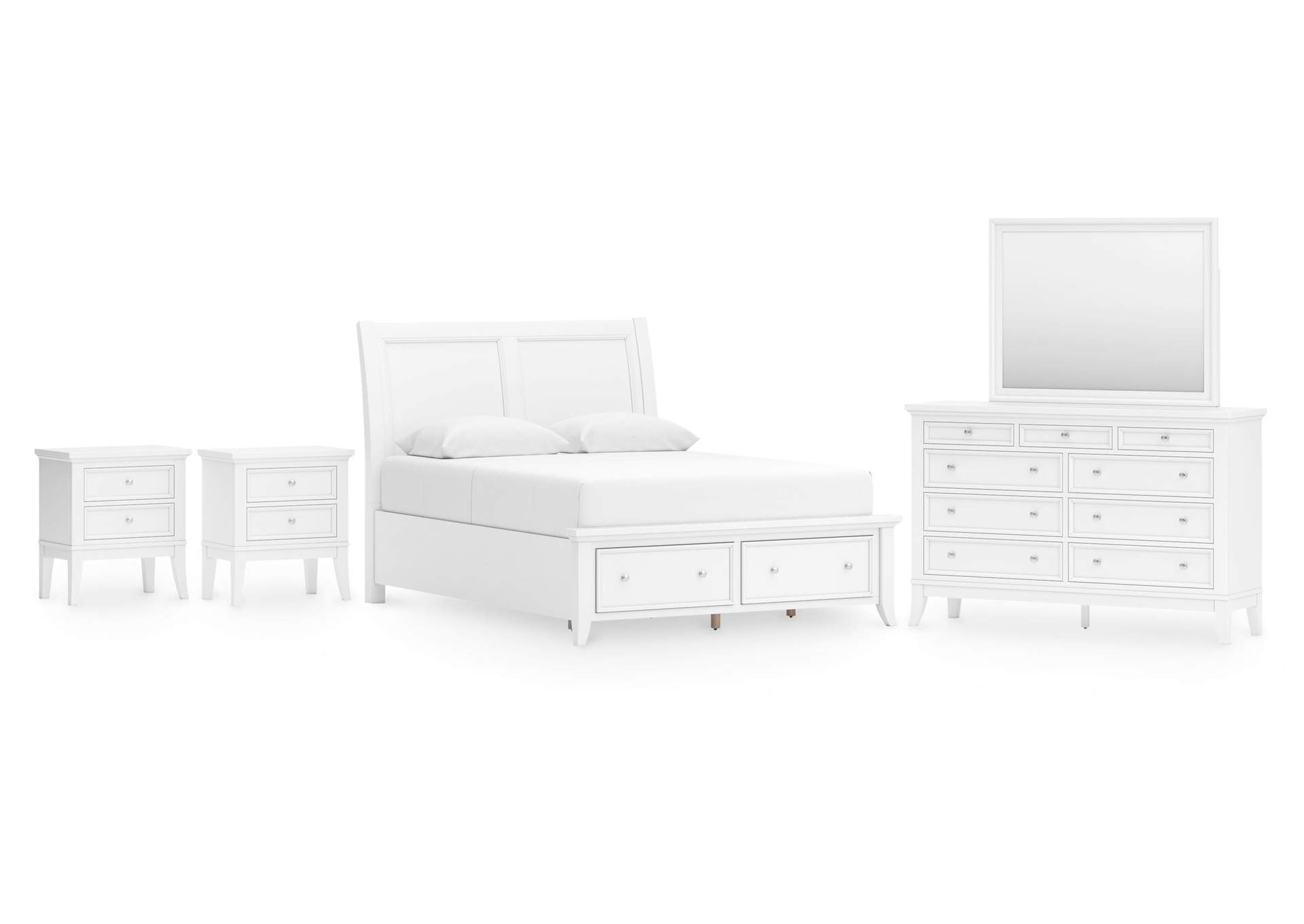 Trulani Queen Sleigh Storage Bed with Mirrored Dresser and 2 Nightstands image 1