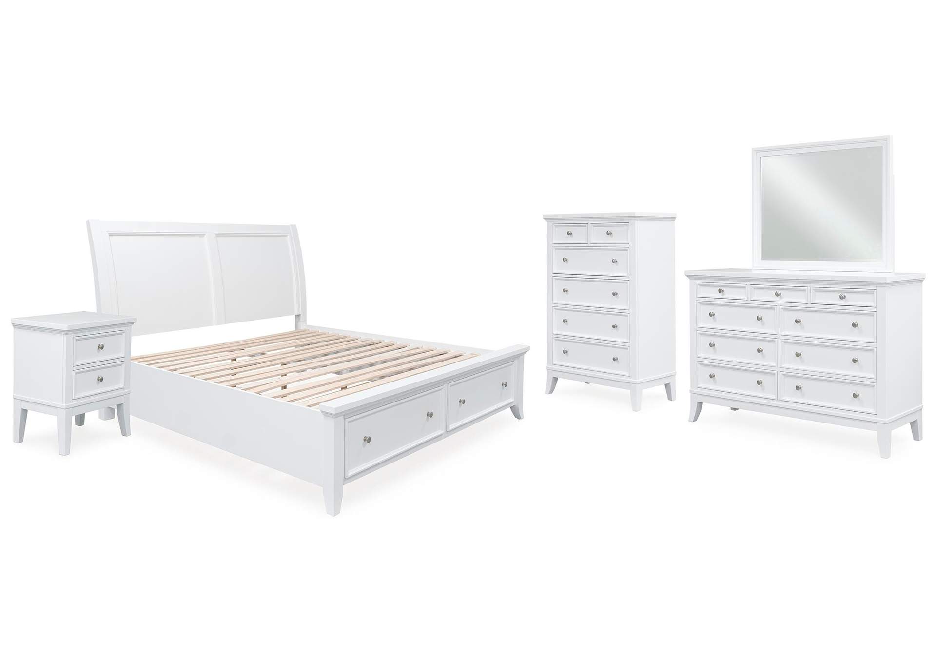 Trulani California King Sleigh Storage Bed, Dresser, Mirror, Chest and Nightstand