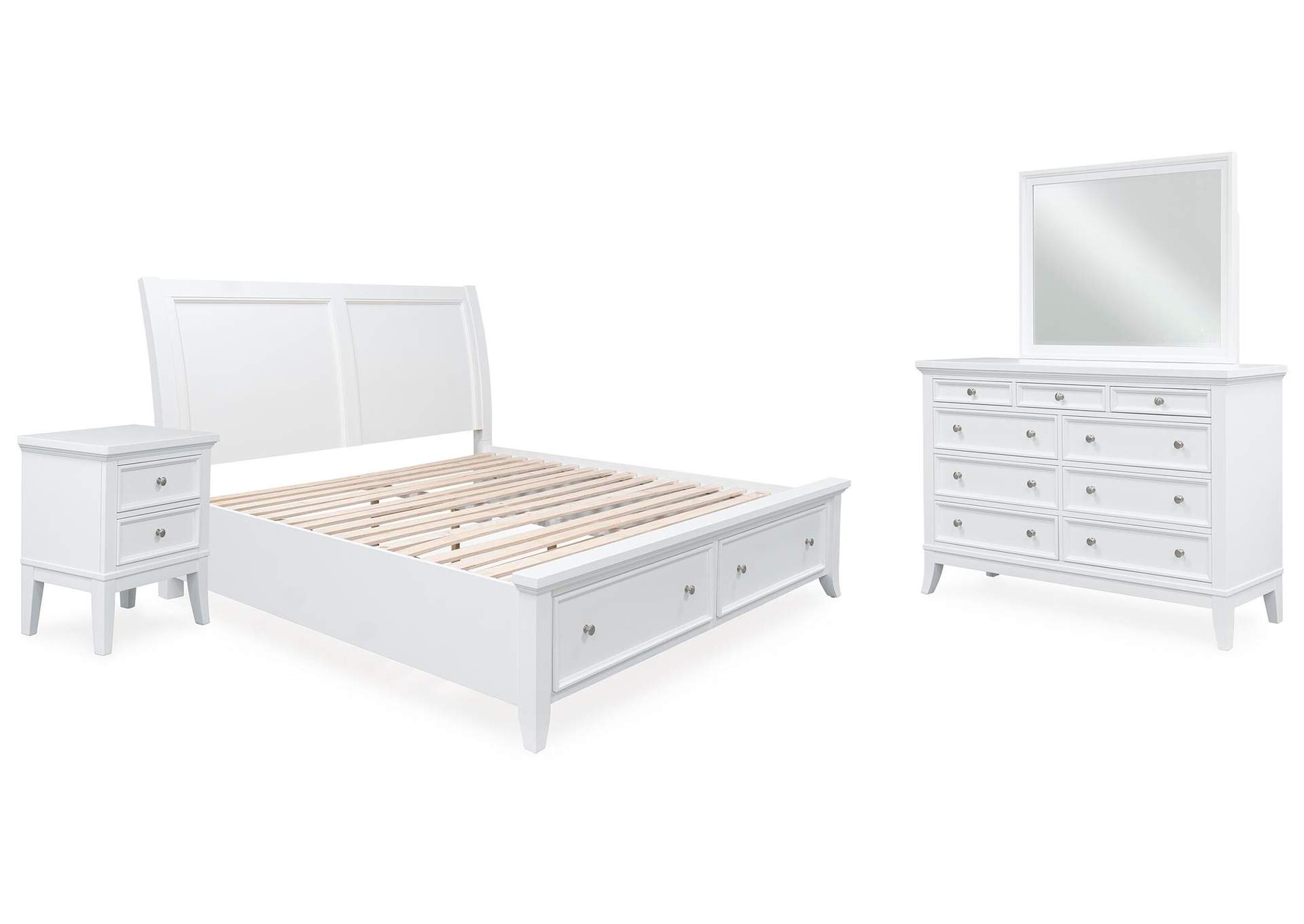 Trulani California King Sleigh Storage Bed, Dresser, Mirror and Nightstand