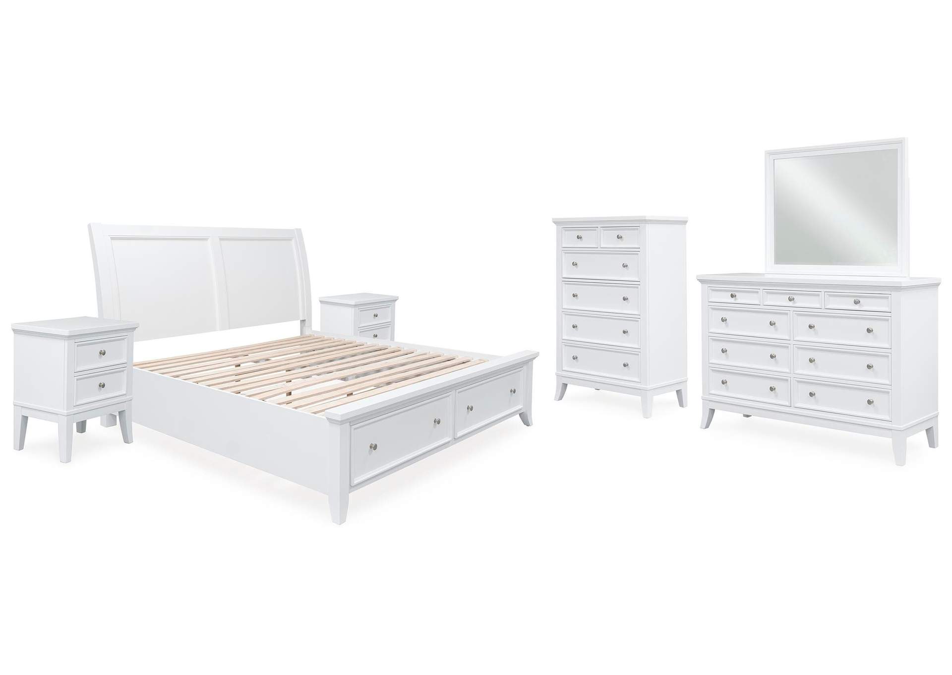 Trulani King Sleigh Storage Bed with Mirrored Dresser, Chest and 2 Nightstands image 1