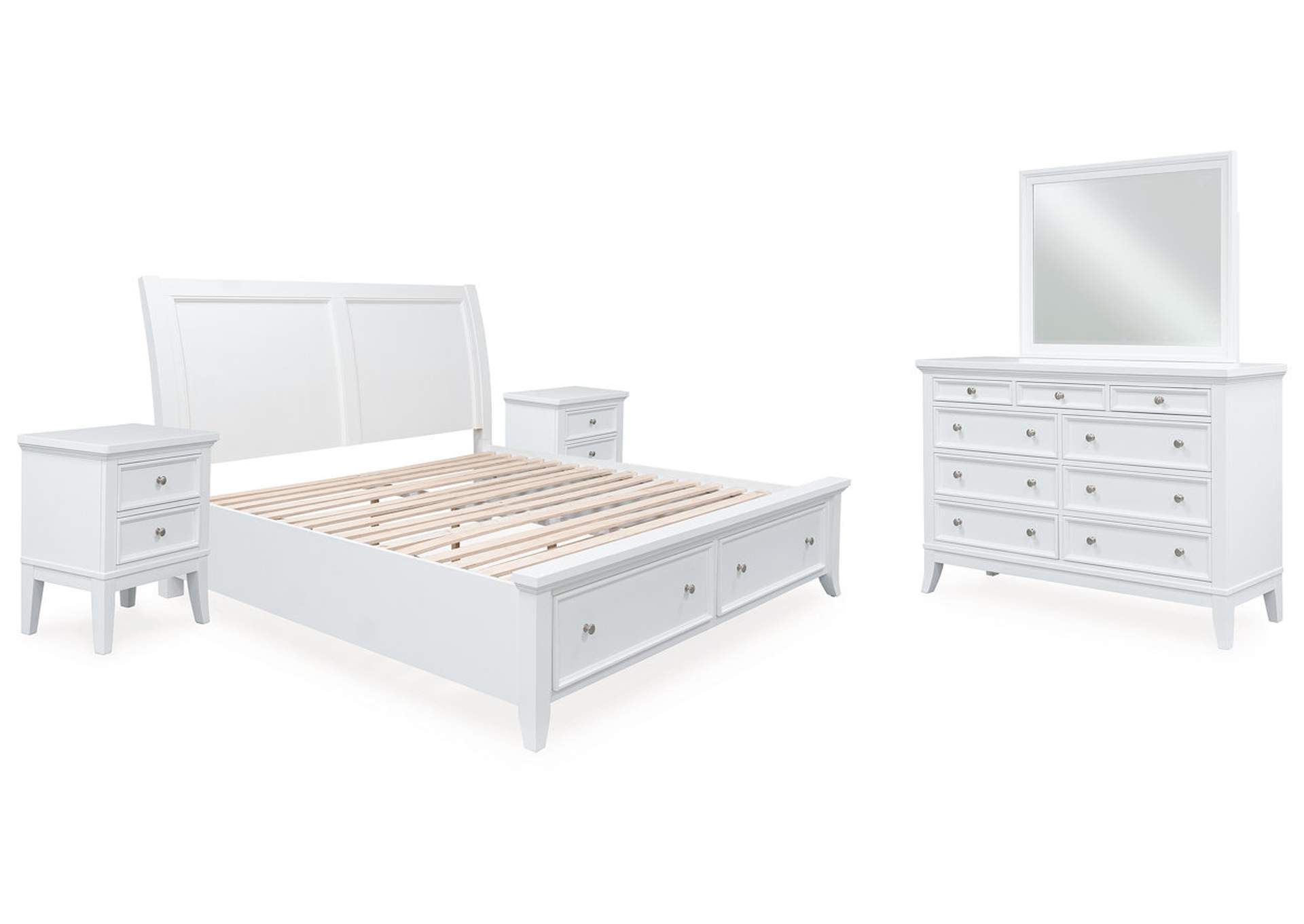 Trulani King Sleigh Storage Bed with Mirrored Dresser and 2 Nightstands image 1